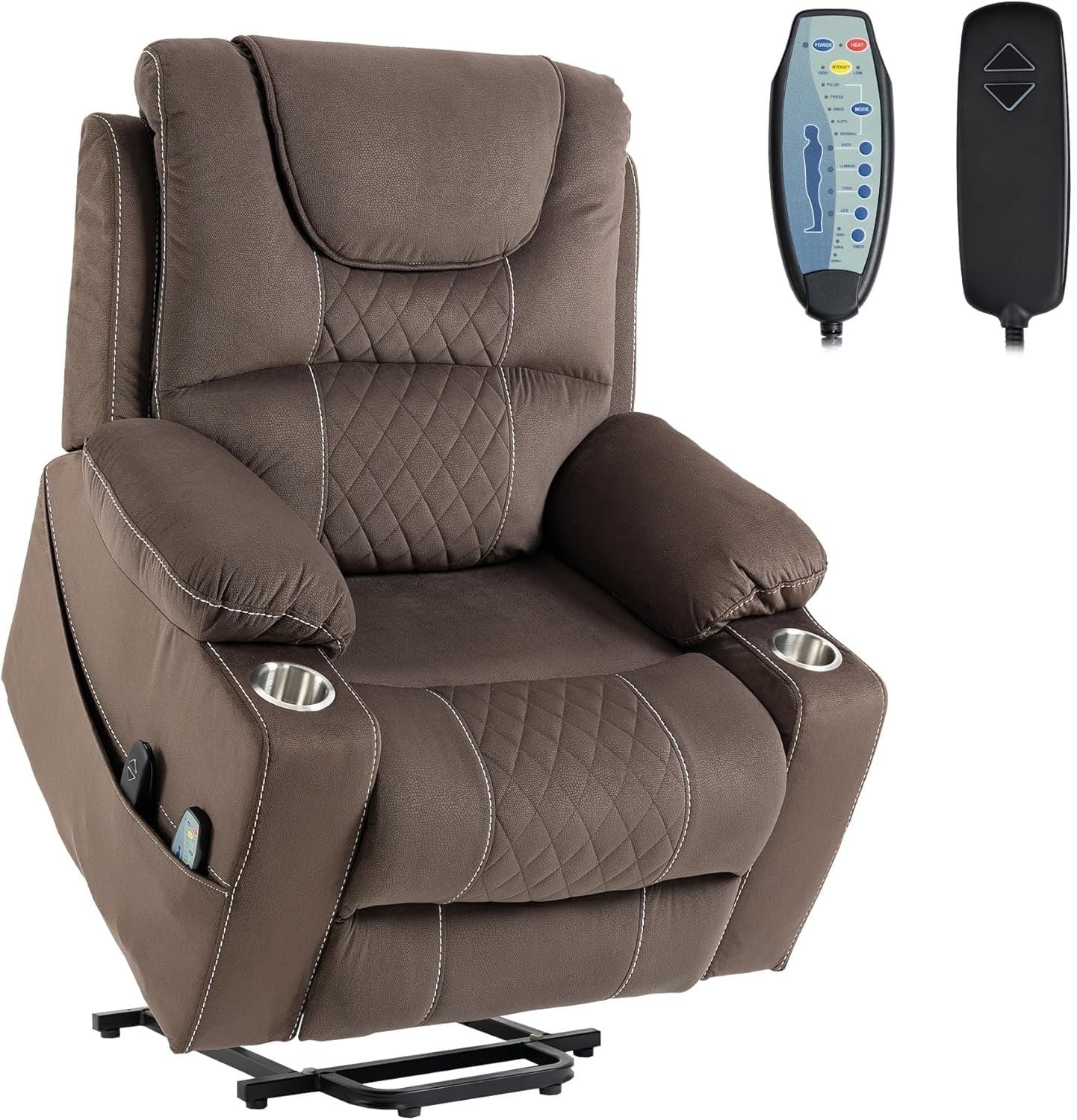 Power Lift Recliner Chair with Massage Heating for Adults Elderly Single Motor Electric Lay Flat Lift Chairs, Cup Holders, Side Pockets, USB Ports