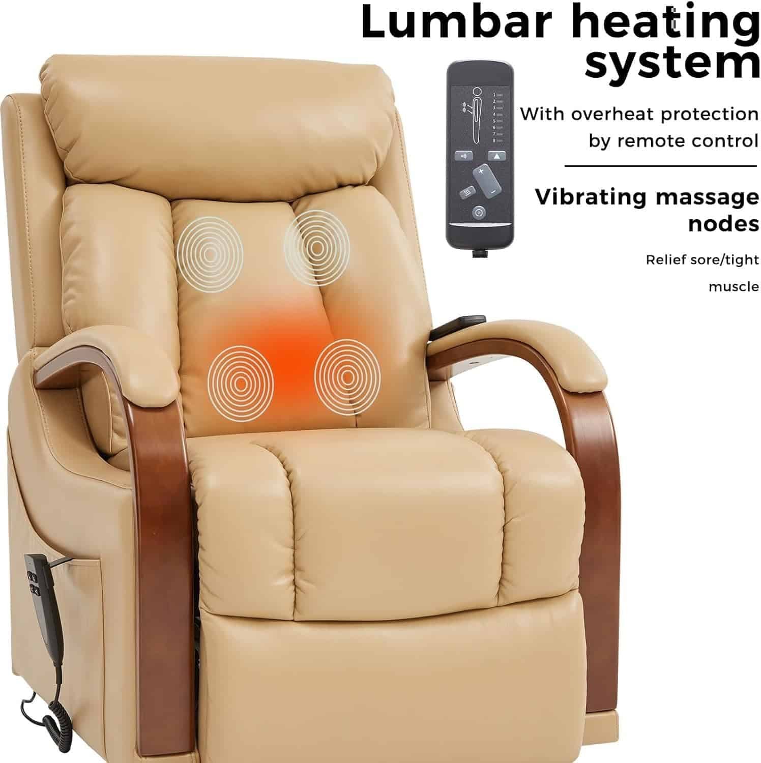 Power Recliner Chair for Elderly Lounge Sofa Home Adult Power Lift Chair Recliner with Heat and Massage, with Infinite Adjust for Back and Footrest, Breathable Leather