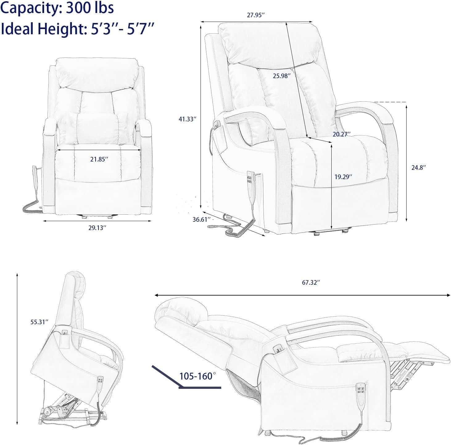 Power Recliner Chair for Elderly Lounge Sofa Home Adult Power Lift Chair Recliner with Heat and Massage, with Infinite Adjust for Back and Footrest, Breathable Leather