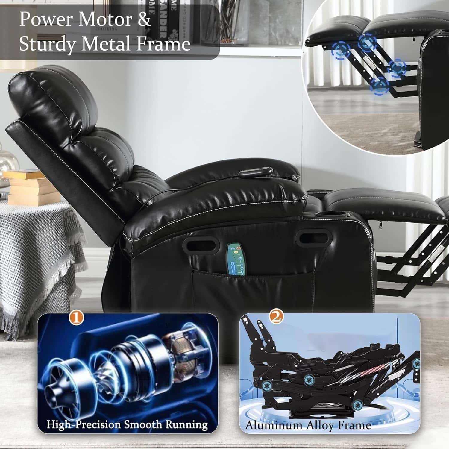Power Recliner Chair for Elderly Lounge Sofa Home Adult Power Recliner Lift Chair with Massage and Heat, with Cupholders, Side Pockets, Remote Control