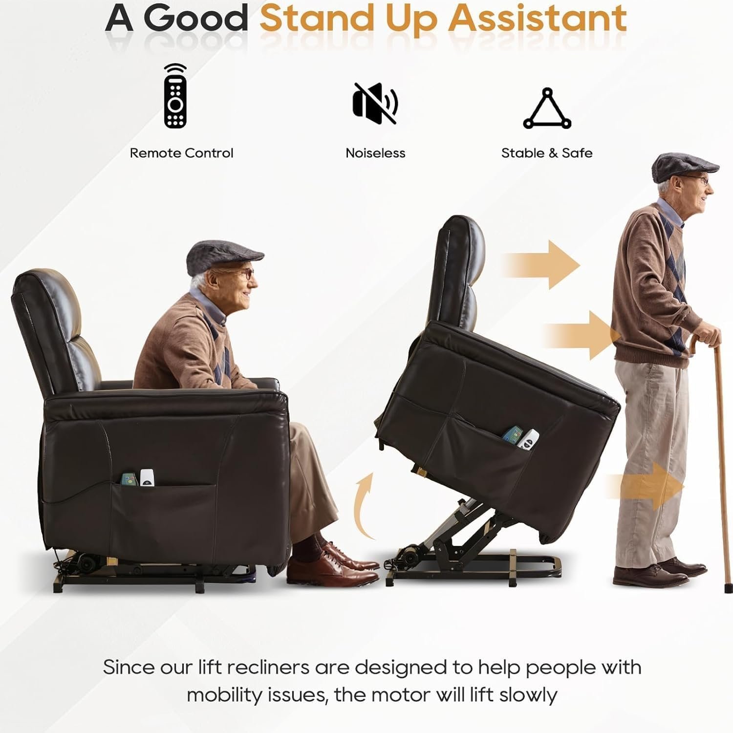Power Recliner Chair for Elderly Lounge Sofa Home Adults Zero Electric Recliner Chair with Massage Heat, Side Pockets, USB  Type C Charge Port, LED Lights