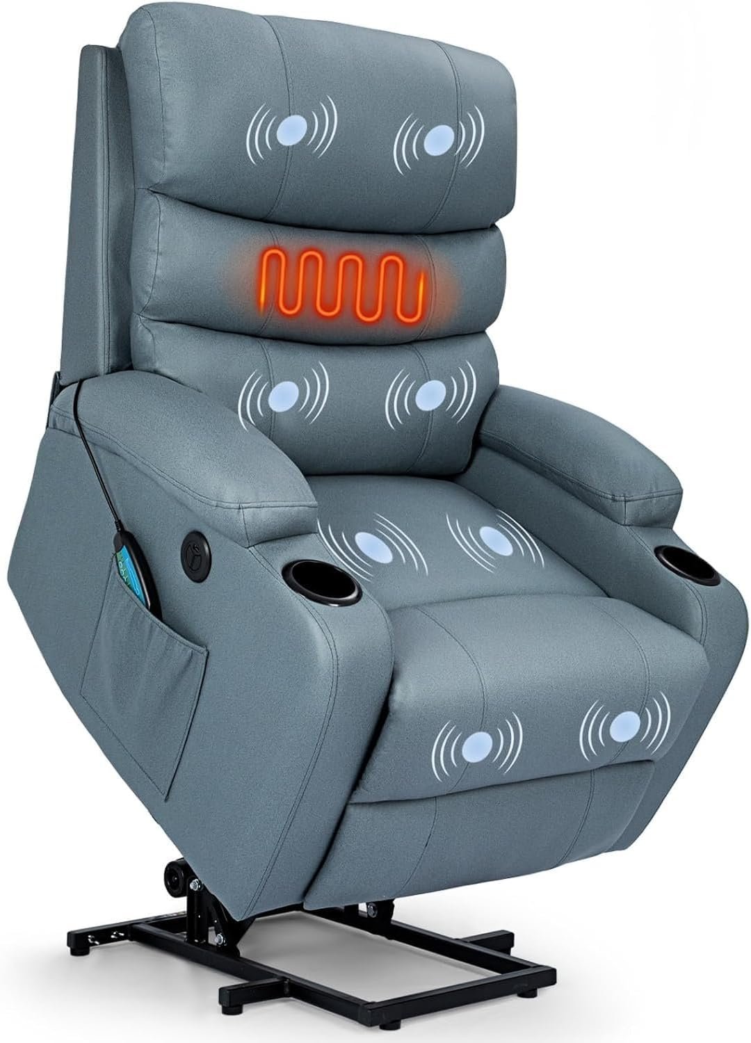 Power Recliner Chair for Elderly Lounge Sofa Home Modern Adult Power Lift Recliner Chair, with Heat and Massage, Adjustable Headrest, with USB Ports, Cup Holders