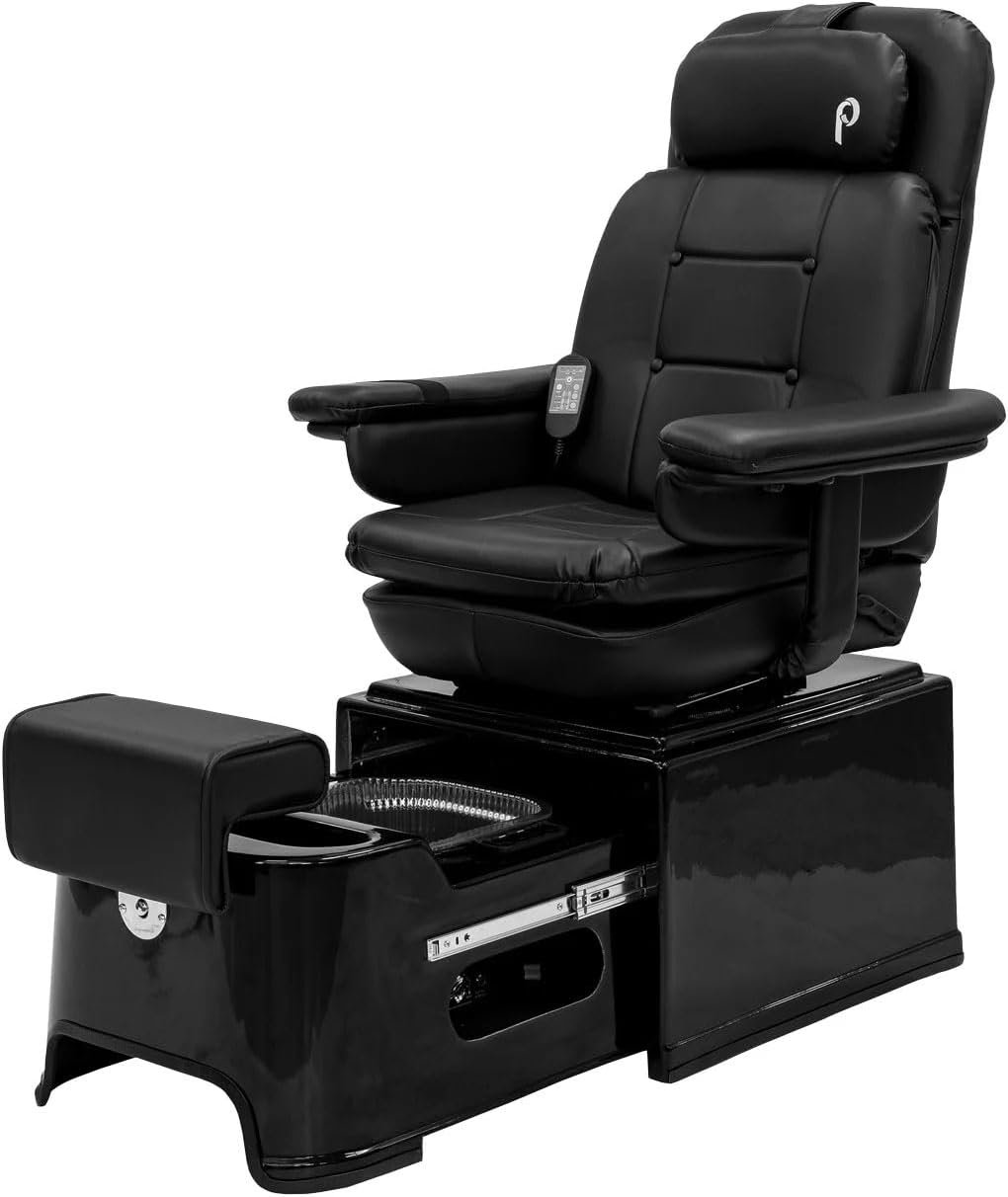 PS92 Fiberglass Plumbing Free Pedicure Spa Featuring The Footsie Bath Tub with Disposable Liners, Swivel Chair That Reclines with 6 Vibration Functions  Adjustable Footrest, PIB-PS92