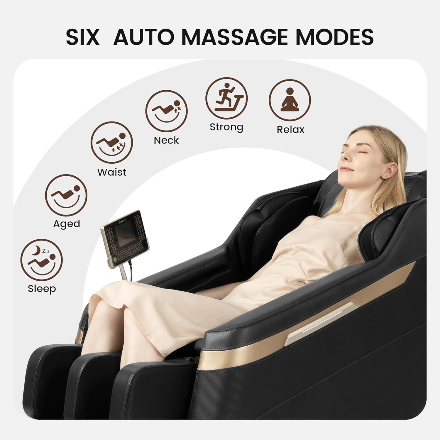 Real Relax 2024 Massage Chair Zero Gravity Full Body Airbags, 8 Fixed Points Massage Rollers with 6 Auto Modes, Bluetooth, Foot Rollers, Heater, Black