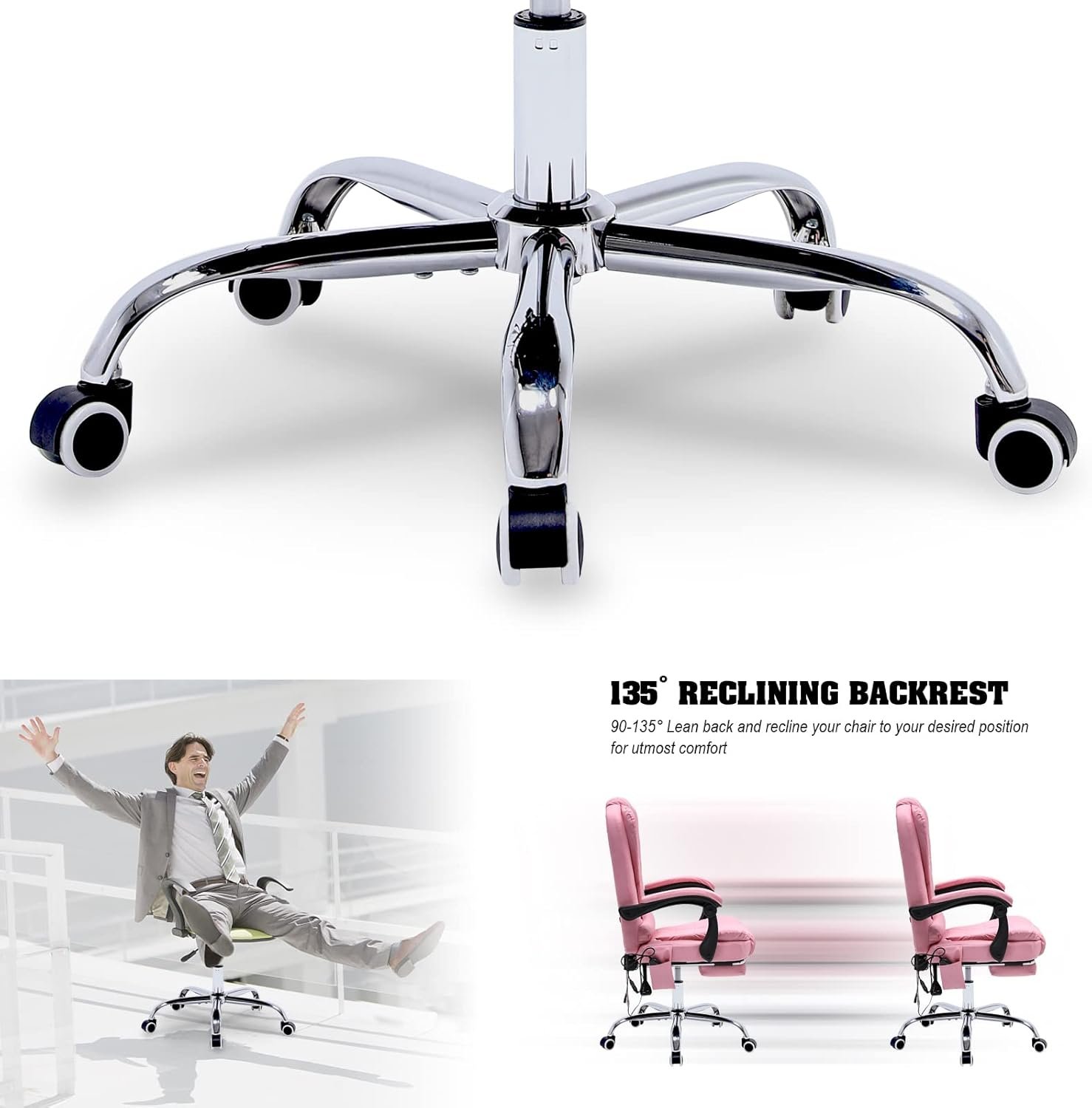 Reclining Office Chair with Massage, Ergonomic Office Chair w/Foot Rest, PU Leather Executive Computer Chair w/Heated, Padded Armrest, High Back Swivel Recliner for Office Home Study (White)