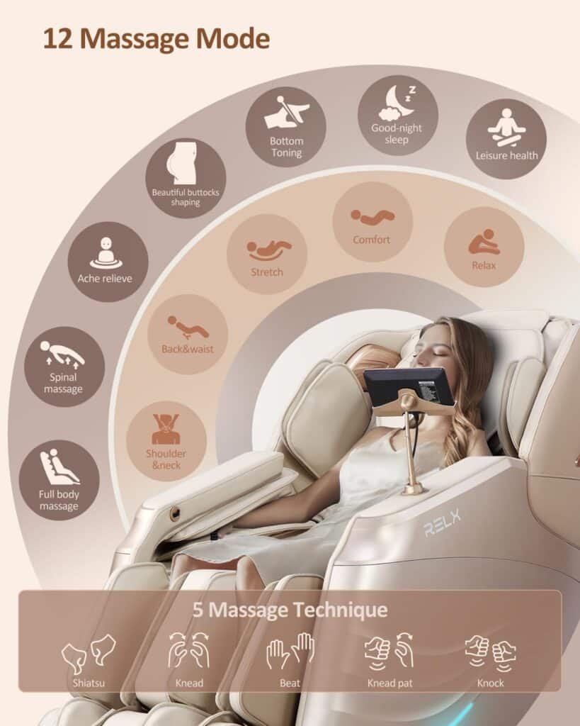 Relx Massage Chair Full Body Zero Gravity Sl Track Shiatsu Massage Chair 12 Modes Airbag Massage With Yoga Stretch Foot 1 4 819x1024