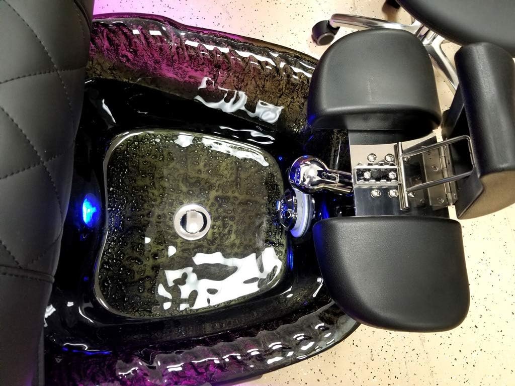 Salon Shiatsu Massage Pedicure Foot Spa Chair w/Pipeless Tub Basin Tub and Operator Stool - LED Lights (Black Chair) (Gold Basin)