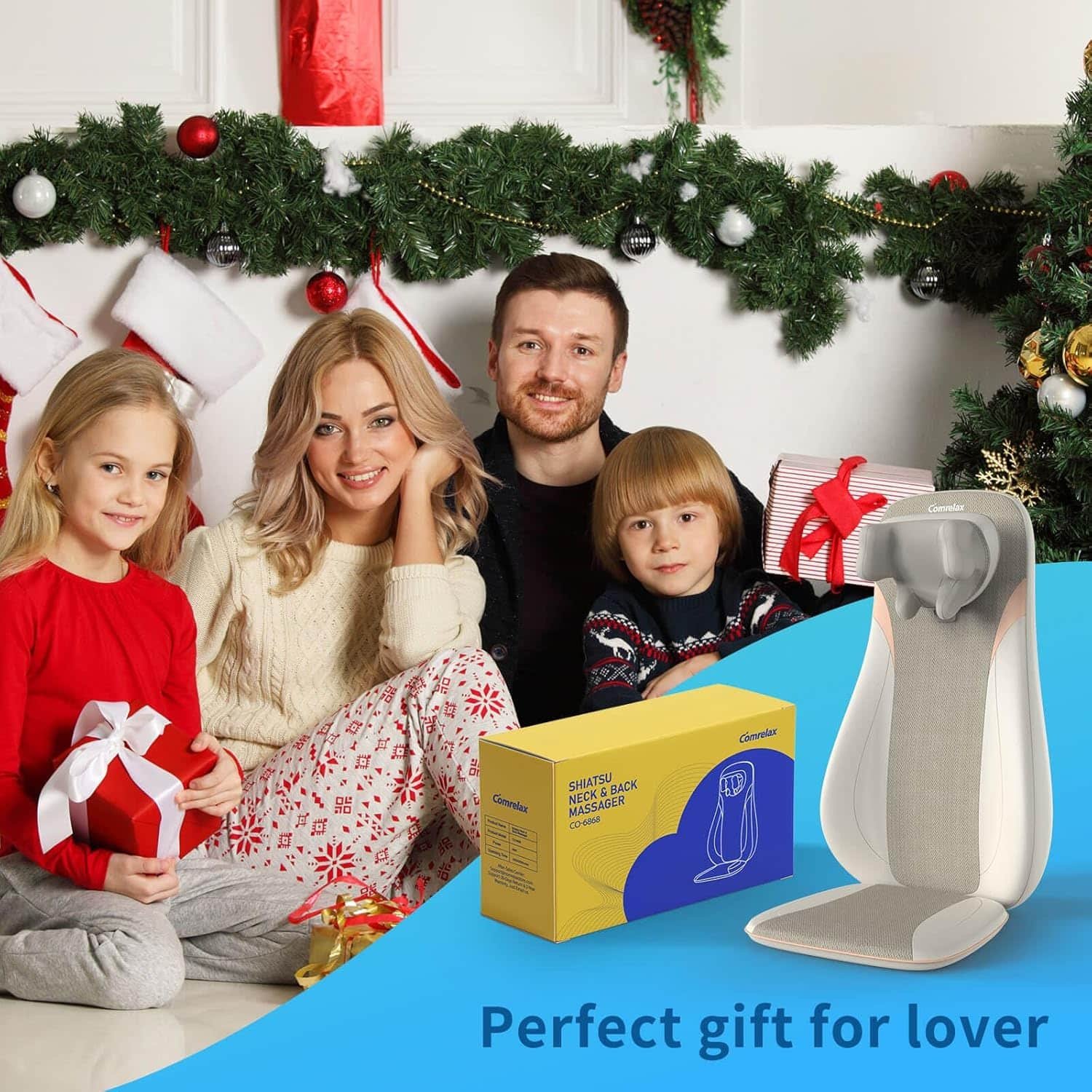 Shiatsu Neck  Back Massager with Heat, 3D Unique V Neck Roller, Deep Tissue Kneading Massage Chair Pad for Neck, Back  Shoulders, Vibration Cushion with Smart Timer, S-Shaped Design, PU Leather