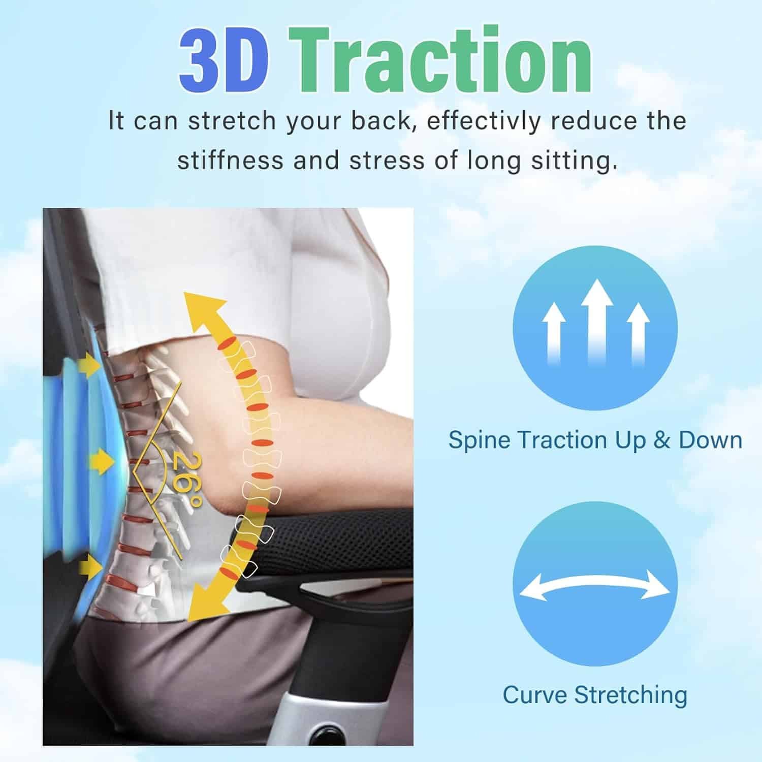 SLOTHMORE Back Massager with Heat  Traction  Vibration, Chair Massager Pad for Office Home, Seat Massager for Pain Relief Deep Tissue, Lumbar Traction, PU Leather, Foldable, for 5’1” to 6’1”