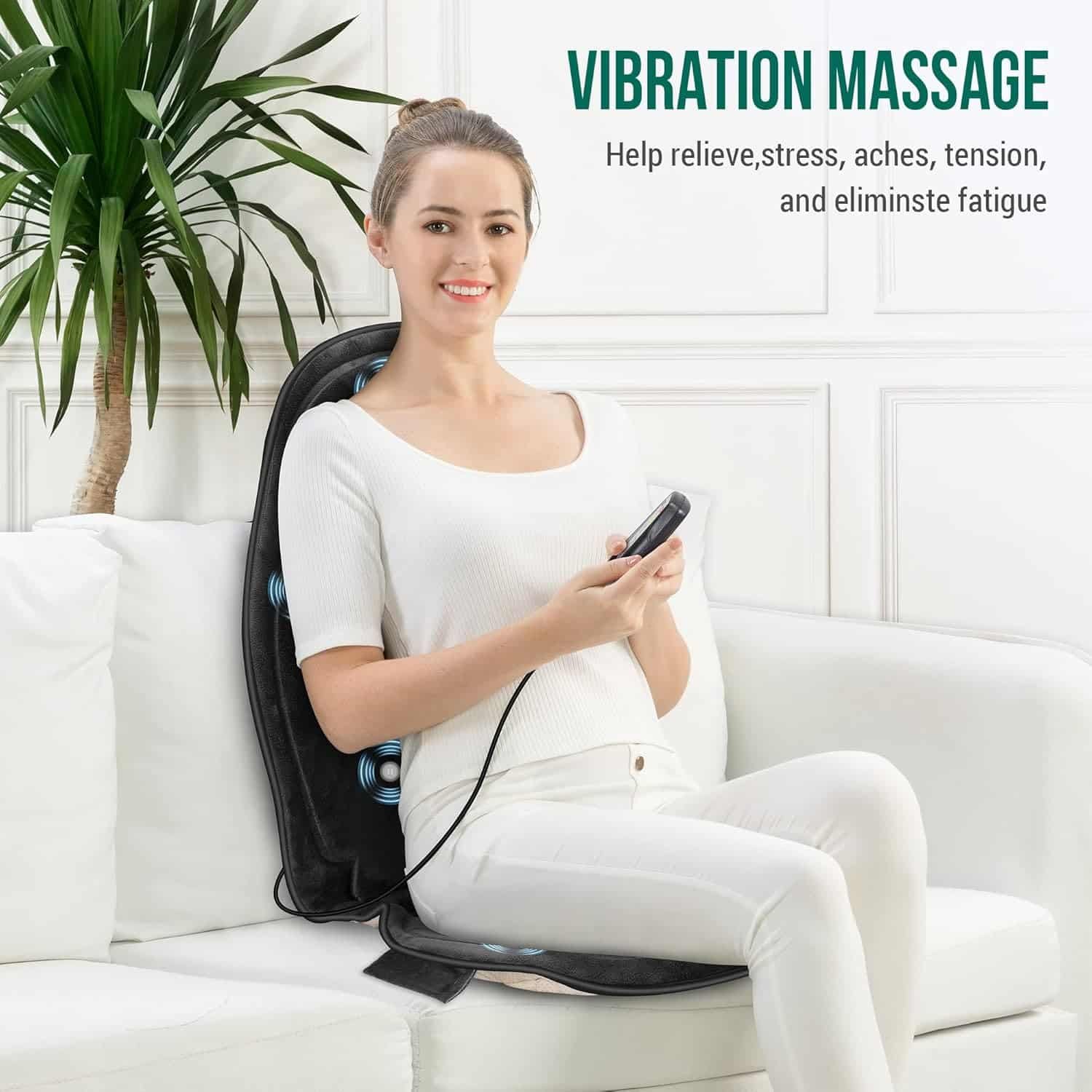 Snailax Back Massager with Heat, Memory Foam Chair Massage Pad, 5 Massage Modes  2 Heat Settings, Seat Massager for Office Chair,Home Use