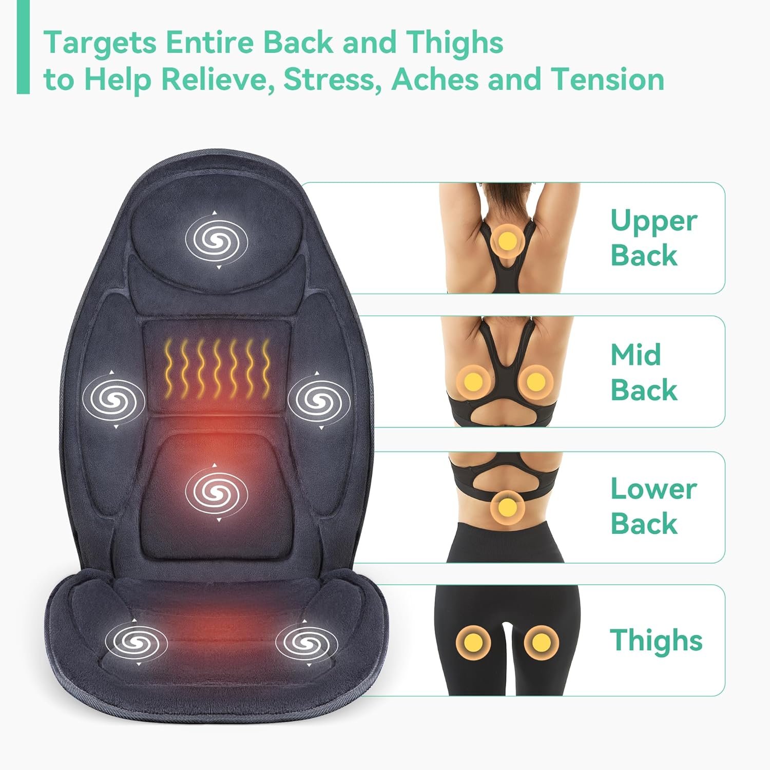 Snailax Back Massager with Heat, Vibration Massage Seat Cushion, Heated Chair Massage Pad 5 Massage Nodes  3 Massage Intensities, for Home or Office Use.Ideal Gigfts for Mon，Dad Gifts.