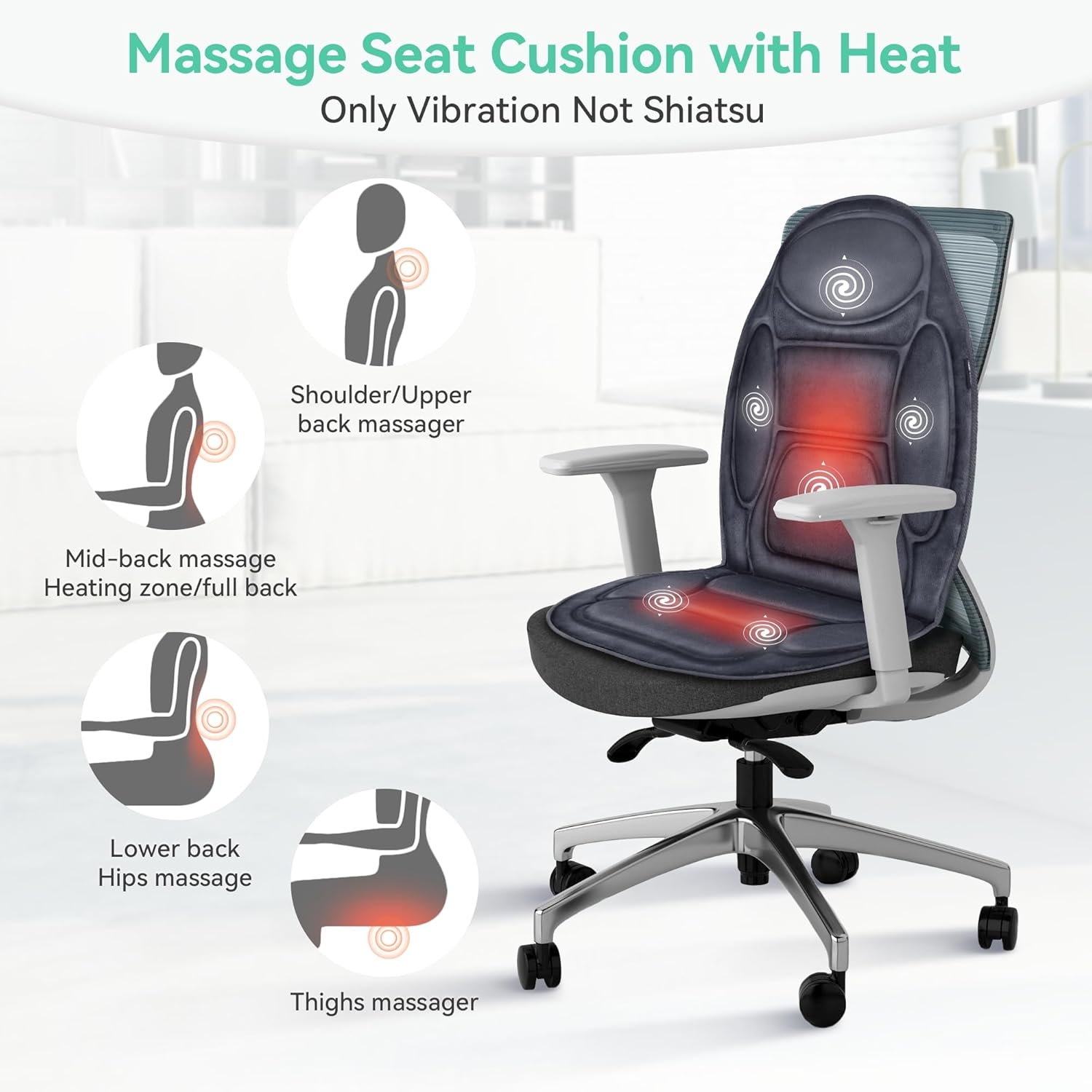 Snailax Back Massager with Heat, Vibration Massage Seat Cushion, Heated Chair Massage Pad 5 Massage Nodes  3 Massage Intensities, for Home or Office Use.Ideal Gigfts for Mon，Dad Gifts.