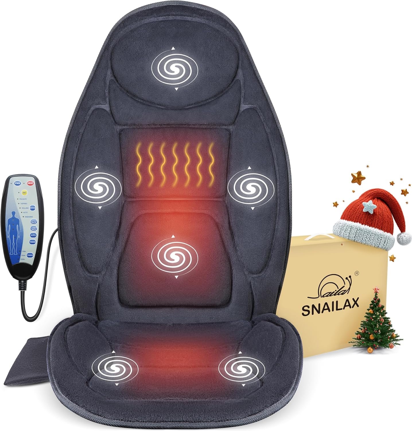 Snailax Back Massager with Heat, Vibration Massage Seat Cushion, Heated Chair Massage Pad 5 Massage Nodes  3 Massage Intensities, for Home or Office Use.Ideal Gigfts for Mon，Dad Gifts.