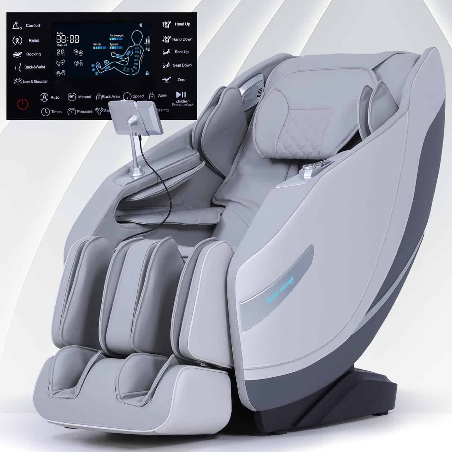 Stylish Massage Chair Full Body Zero Gravity Massage Chair Recliner SL Track 3D Shiatsu Stretch Massage Chair with Heat 12 AUTO Modes Screen Touch Upgraded Calf Raise 11cm Big Size White Gray