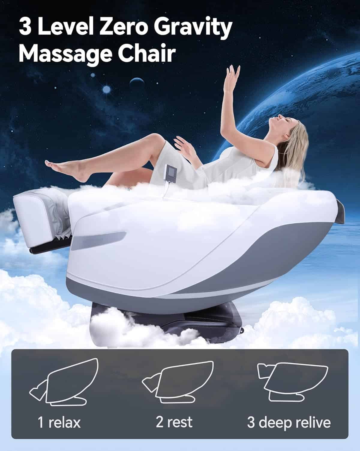 Stylish Massage Chair Full Body Zero Gravity Massage Chair Recliner SL Track 3D Shiatsu Stretch Massage Chair with Heat 12 AUTO Modes Screen Touch Upgraded Calf Raise 11cm Big Size White Gray