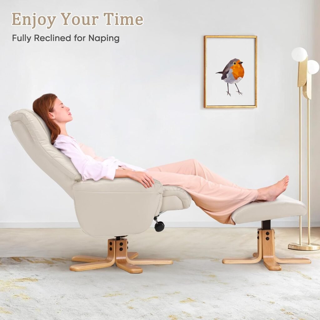 Swivel Recliner Chair with Ottoman, Stylish Faux Leather Recliner Chairs for Adults, 360° Swivel Reclining Chair for Living Room, Study, RV Recliners, Ottoman Chair, Dark Brown