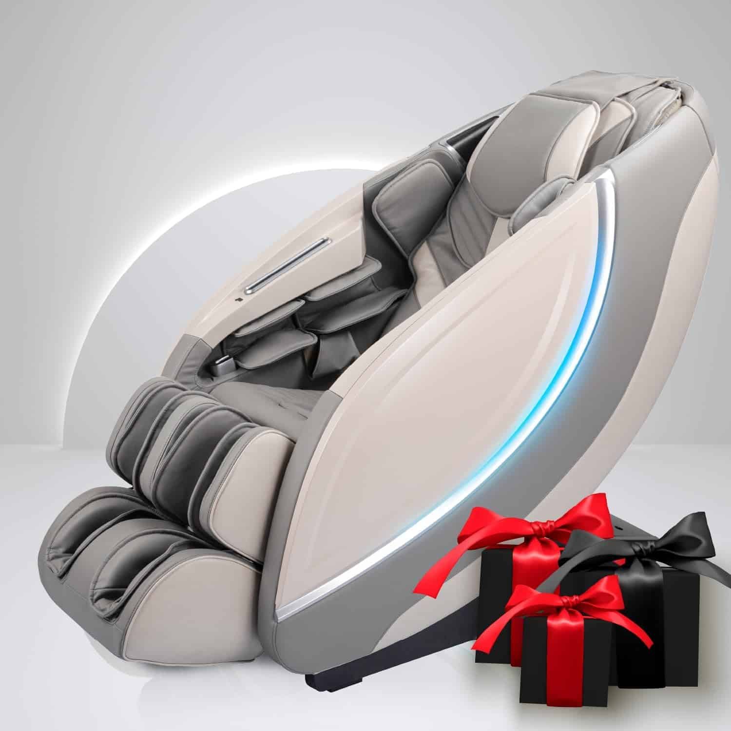 Titan Osaki Pro 3D Cascade Massage Intelligent Voice Control Full Body Reclining Zero Gravity Heated Massage Chair with Specialized Foot Roller and 3D Massage Chair (Taupe)