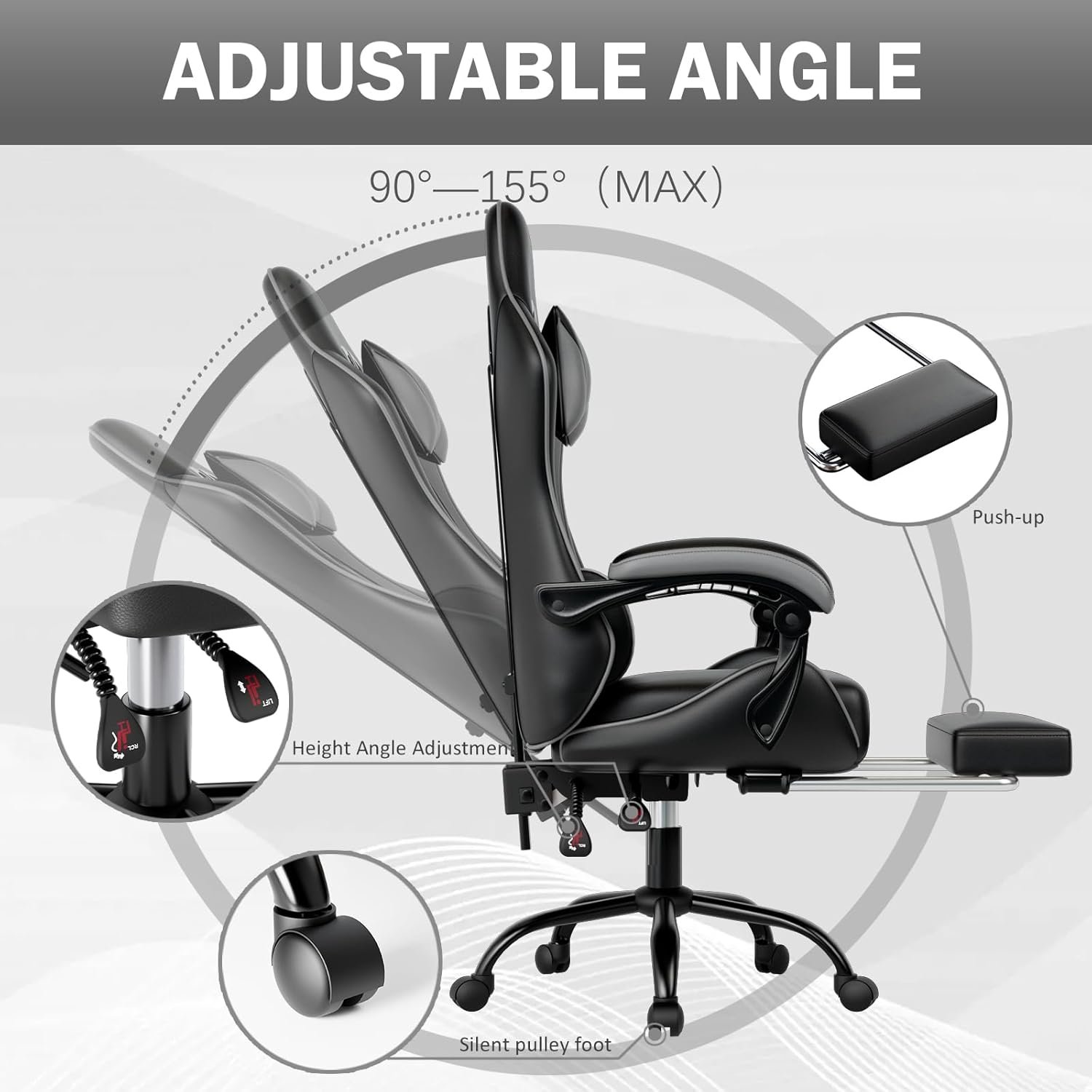 Video Game Chair for Adults, Massage Gaming Chair with Footrest, Adjustable Lumbar Pillow Gamer Chair for Kids, Comfortable Computer Chair with Leg Rest