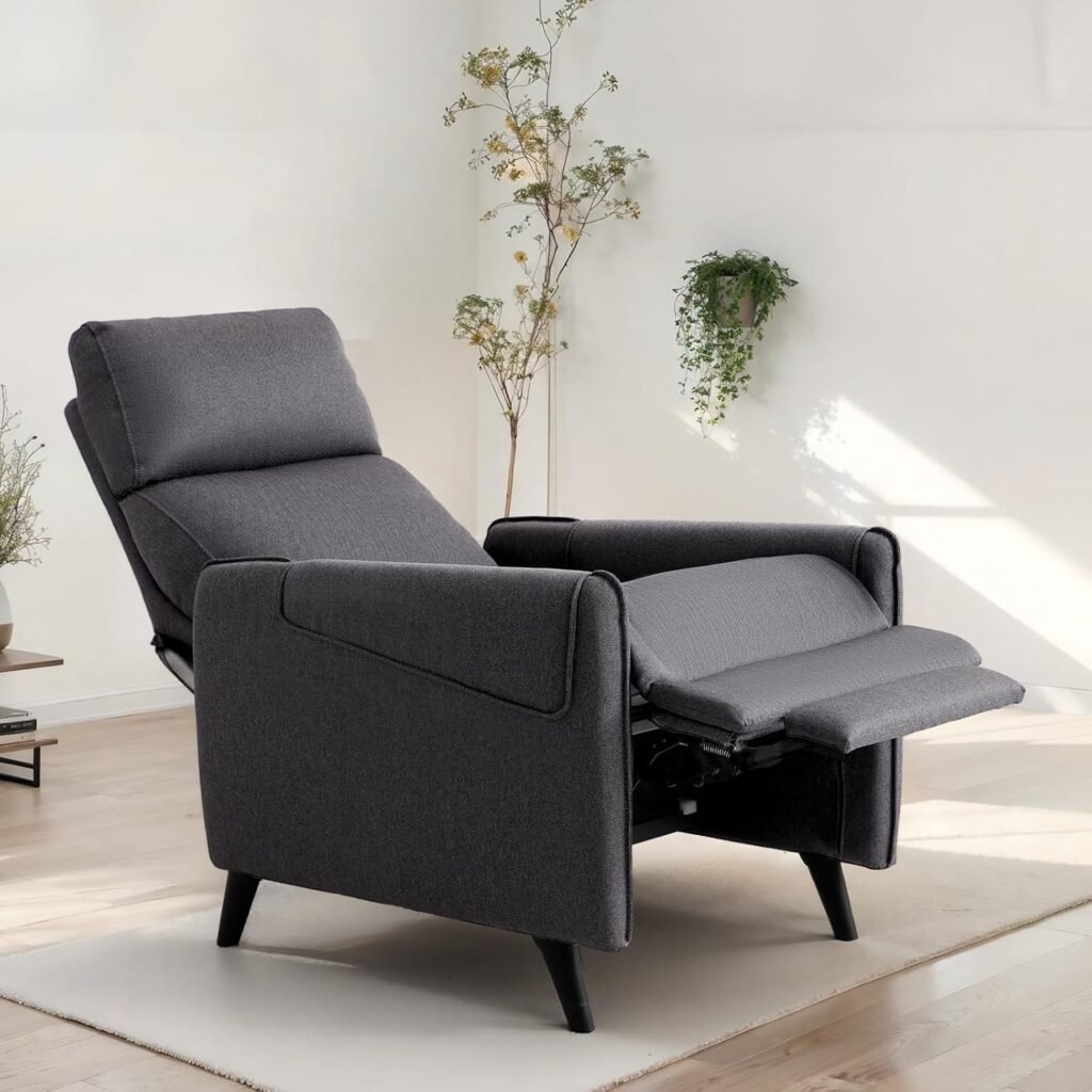 Wingback PushBack Recliner Chair with Massage Heating, Wing Back Chairs with Arms, Adjustable Modern Single Reclining for Living Room/Bedroom, Linen Fabric, Ultra Thick Cushions (Beige)
