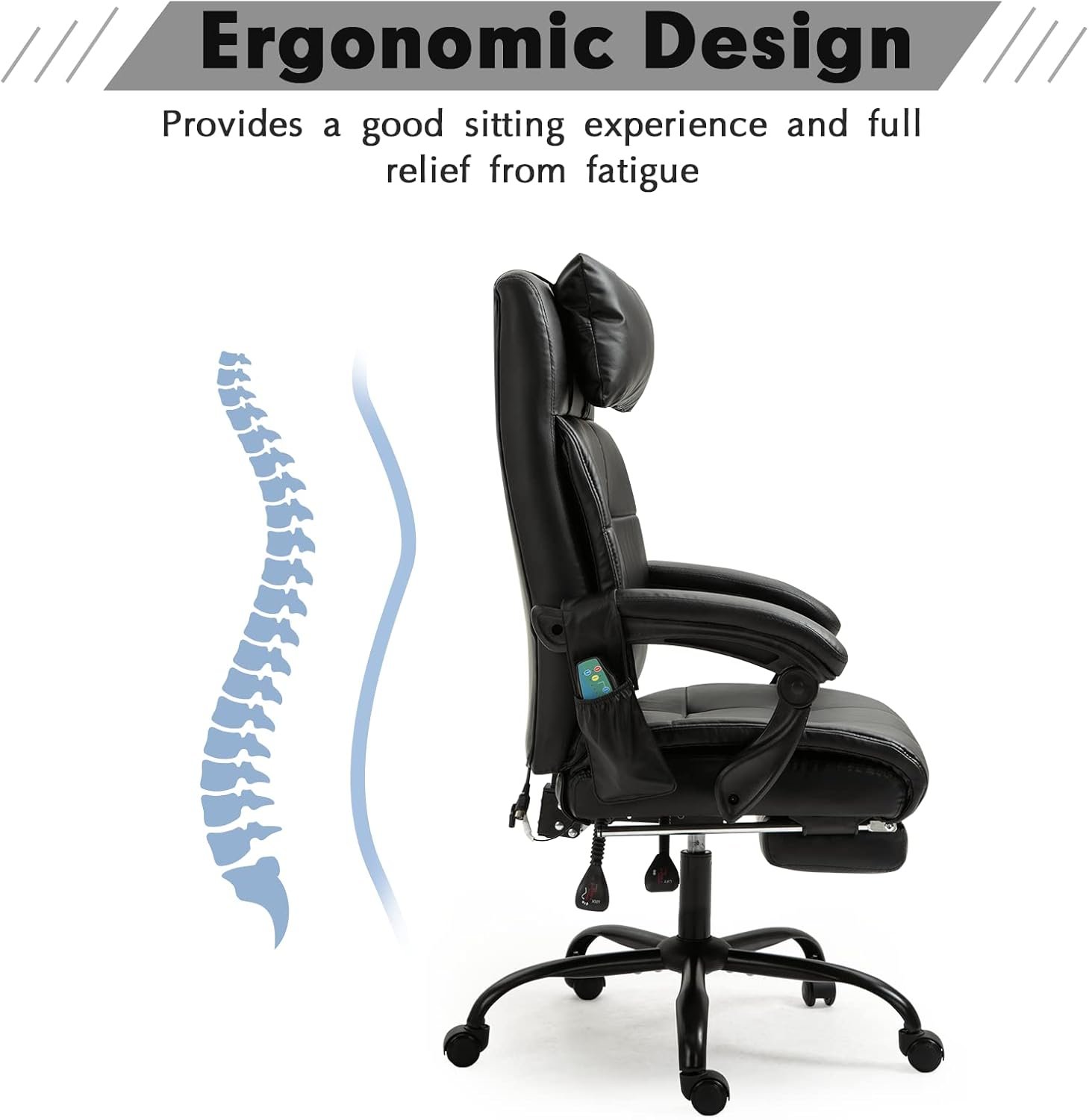 AVAWING Swivel Office Chair, High Back Adjustable Home Office Desk Chair, Heated Massage Office Chair with 6-Point Vibration, Ergonomic Executive Office Chair with Padded Armrests, Black