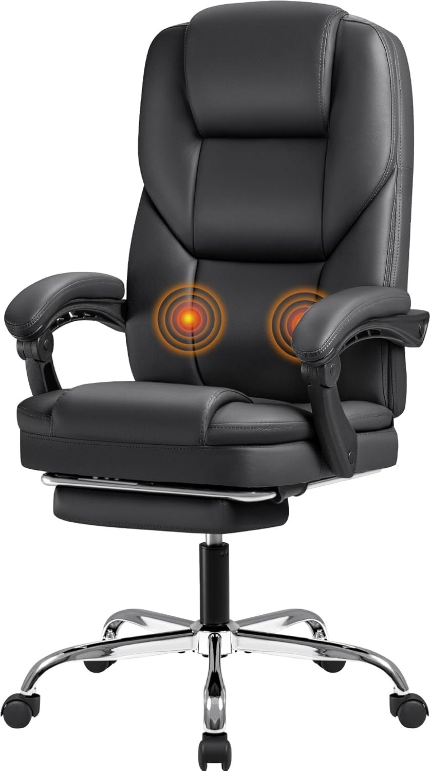Furmax Office Chair with Footrest Ergonomic High Back Design Executive Computer Desk Chair400lbs, 90-155° Reclining Leather Home Office Desk Chairs Swivel Task Chairs with Wheels(Black)