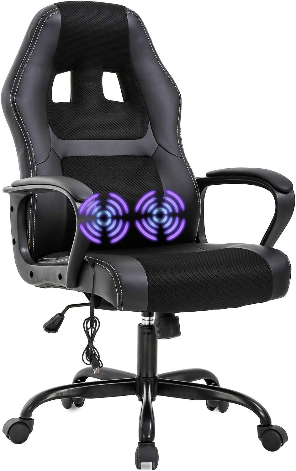 Gaming Chair Office Chair Desk Chair Massage Ergonomic PU Leather Racing Chair with Lumbar Support Headrest Armrest Task Rolling Swivel Computer Chair for Women Adults Girls(White)