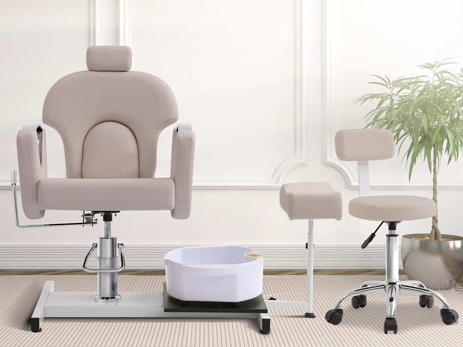 KIGOTY Pedicure Chair with Massage Foot Bath, 360 Degree Swivel Foot Spa Chair, Hydraulic Pedicure Chair for Massage Shop, Pedicure Shop, Beauty Salons, Spa (Grey-Gold)