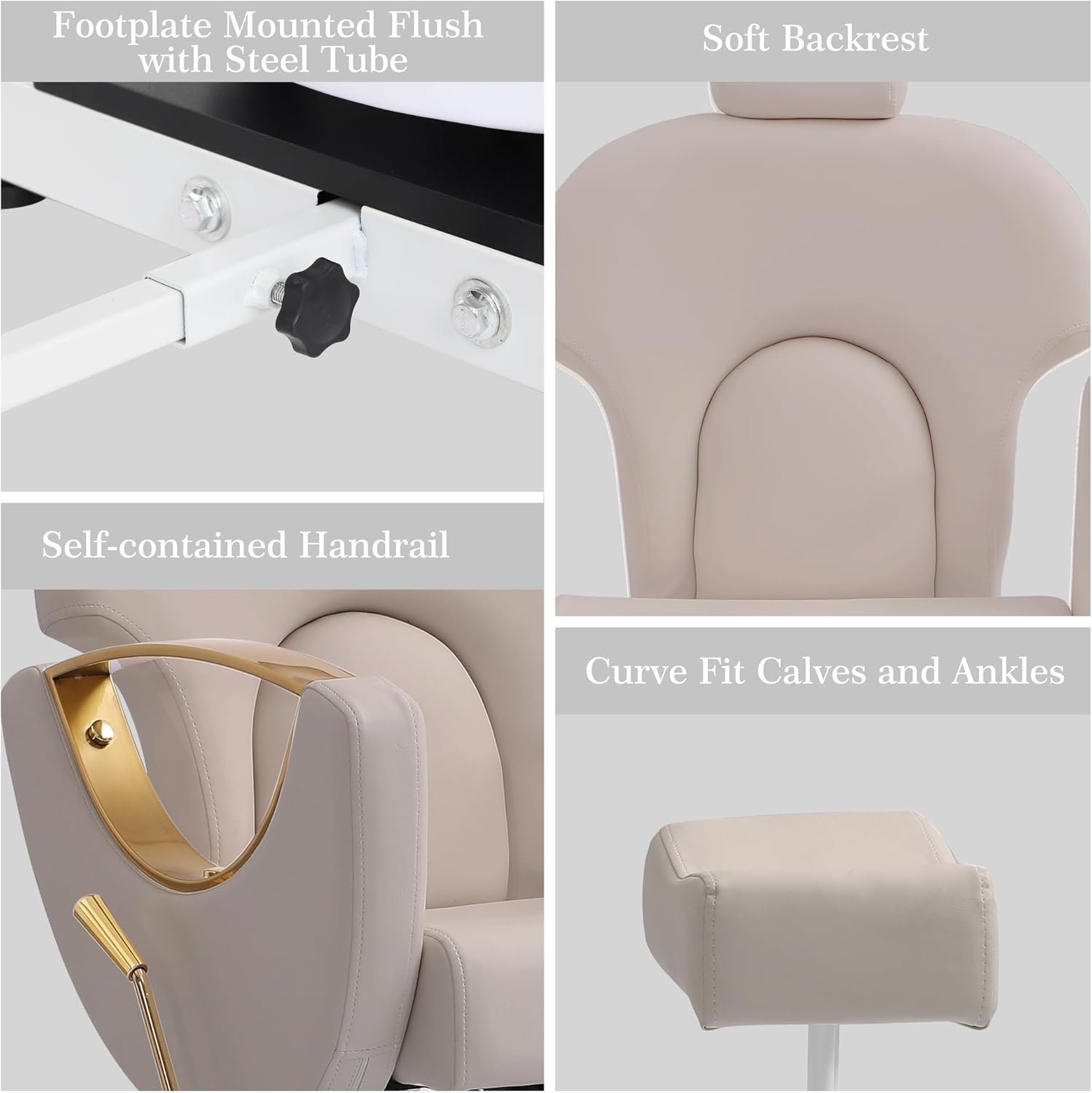 KIGOTY Pedicure Chair with Massage Foot Bath, 360 Degree Swivel Foot Spa Chair, Hydraulic Pedicure Chair for Massage Shop, Pedicure Shop, Beauty Salons, Spa (Grey-Gold)