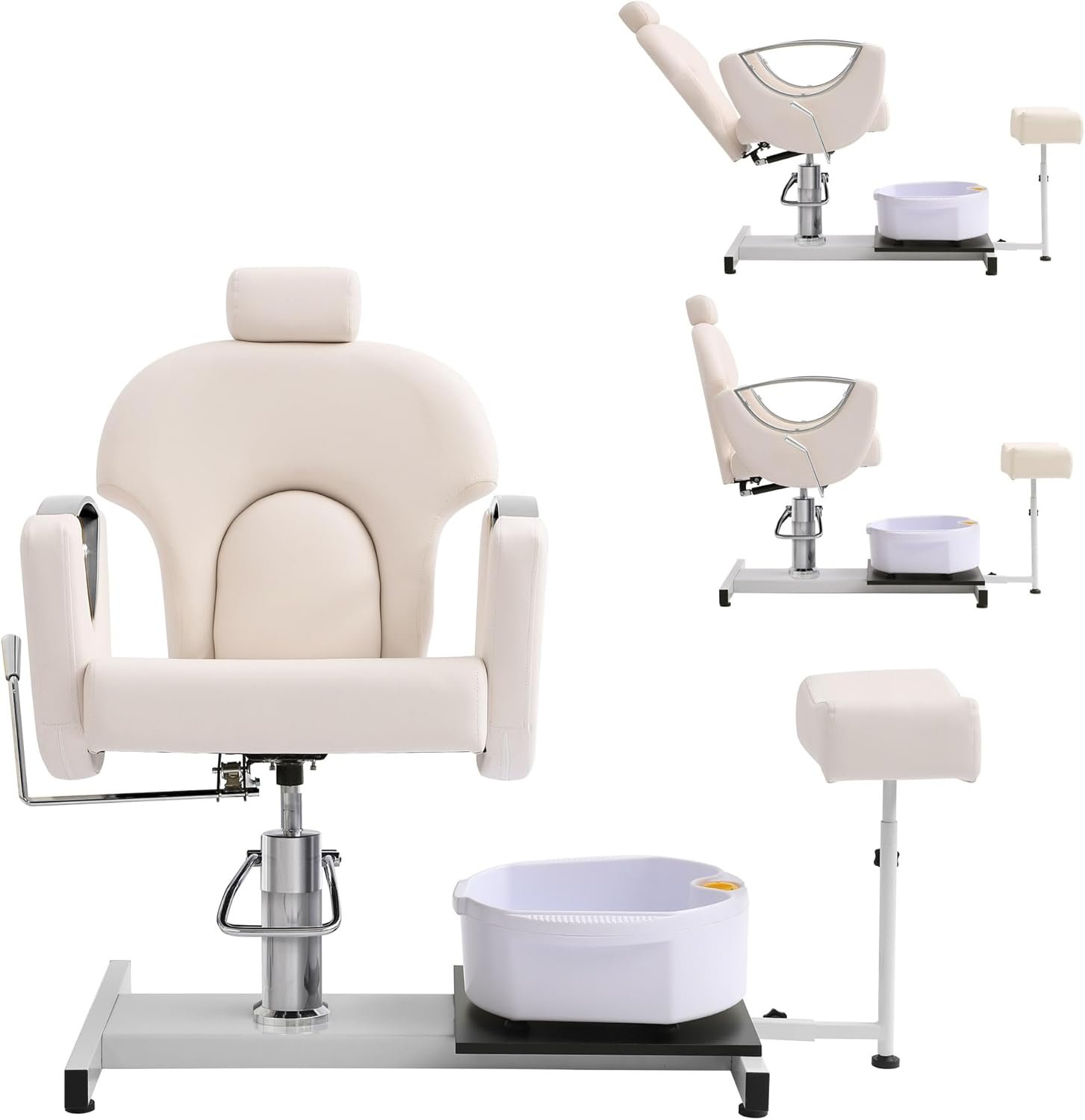KIGOTY Pedicure Chair with Massage Foot Bath, 360 Degree Swivel Foot Spa Chair, Hydraulic Pedicure Chair for Massage Shop, Pedicure Shop, Beauty Salons, Spa (Grey-Gold)