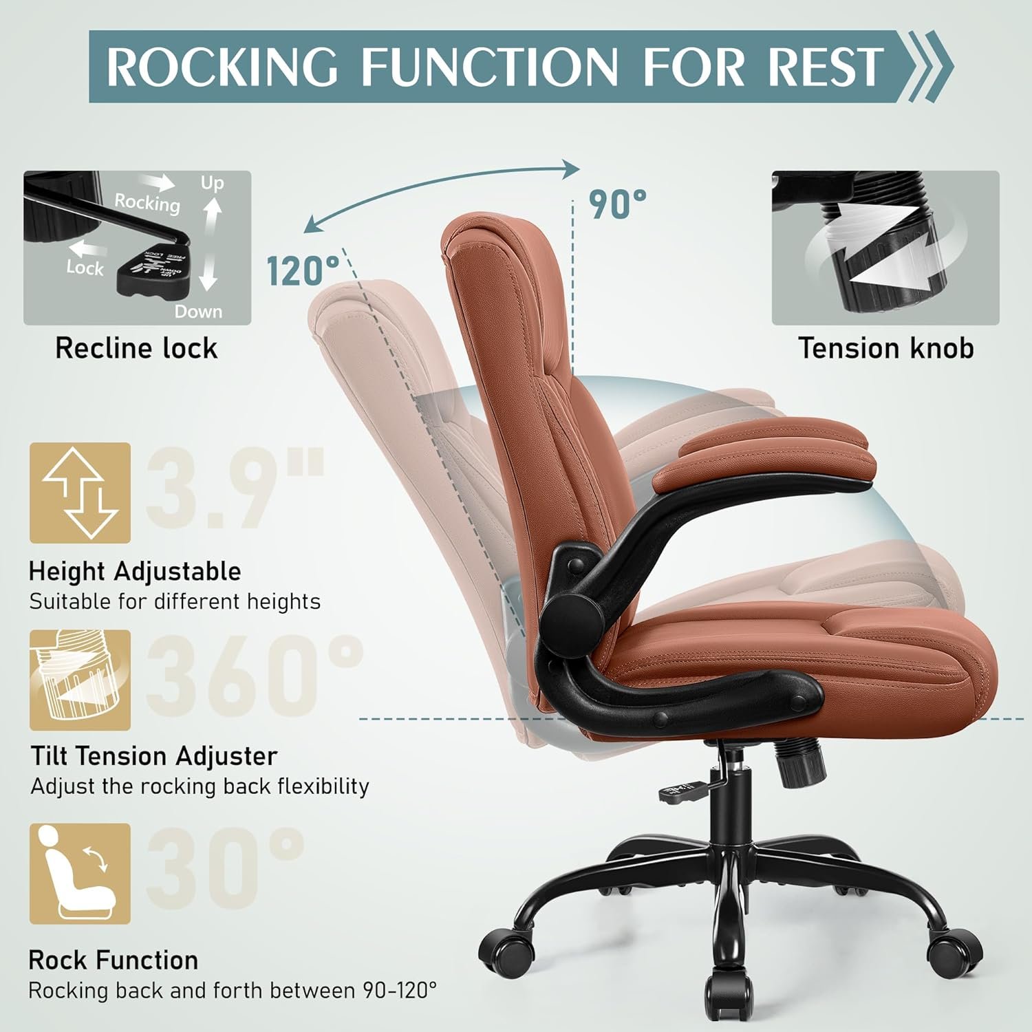Leather Office Chair, PU Home Computer Desk Chairs with Ergonomic Back Support, 360°Swivel Free，Small Gmaing Chair with Wheels and Adjustable Armrests, for Short People Use, Black