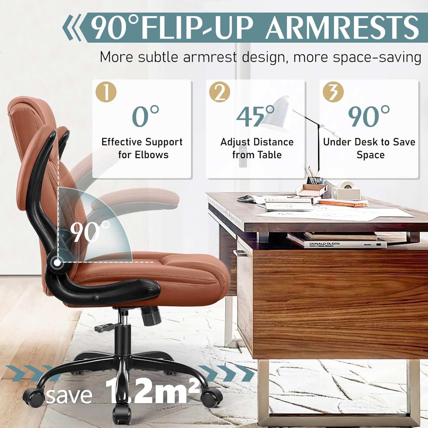 Leather Office Chair, PU Home Computer Desk Chairs with Ergonomic Back Support, 360°Swivel Free，Small Gmaing Chair with Wheels and Adjustable Armrests, for Short People Use, Black