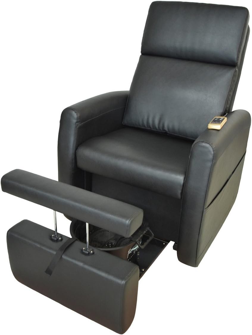 Lounge Pedicure Chair with Vibration Massage for Professional Salons  Spas, Motorized Reclining Chair Back, Adjustable Footrest, Side Storage Pouches, Single Handle Remote, PIB-PS-9