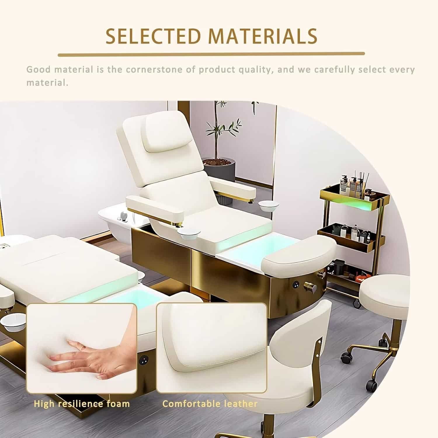Massage Shampoo BedPedicure Chair with Foot Bathtub-Shampoo Bed Includes Adjustable Backrest,Massage Table with Lifting Design,Stainless Steel Base for Salon Equipment
