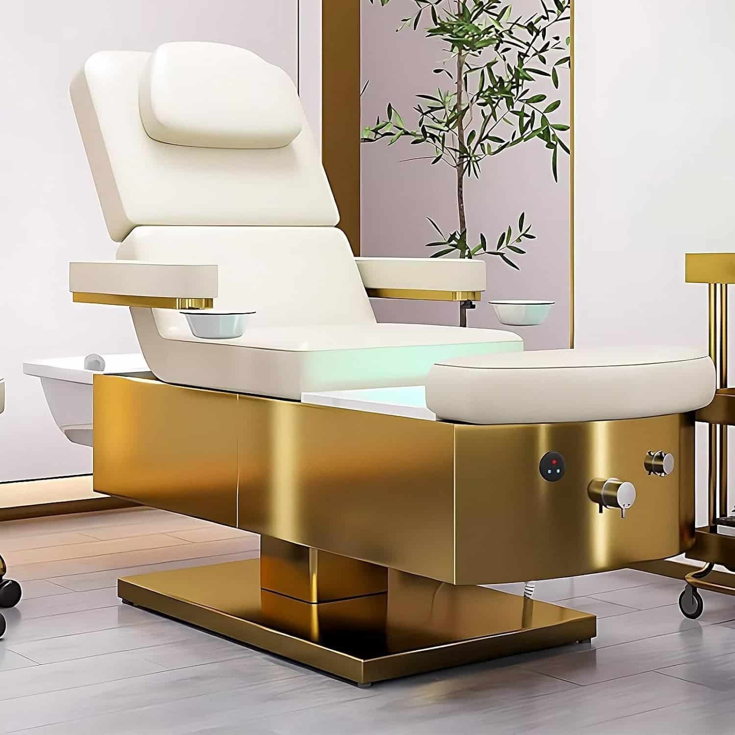 Massage Shampoo BedPedicure Chair with Foot Bathtub-Shampoo Bed Includes Adjustable Backrest,Massage Table with Lifting Design,Stainless Steel Base for Salon Equipment