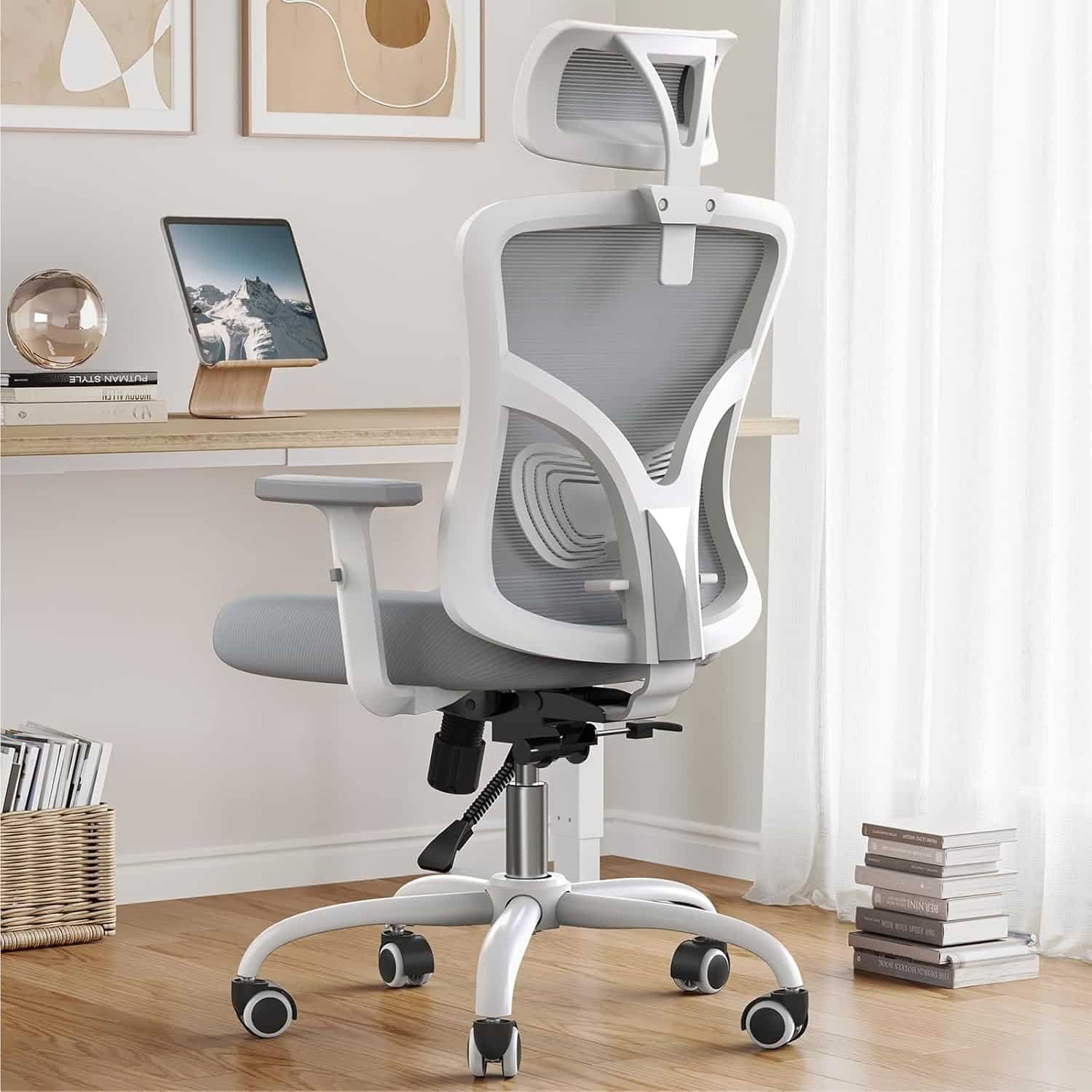 NOBLEWELL Ergonomic Office Chair with Padded Lumbar Support, 2D Headrest, Adjustable Armrests, Upgraded Contoured Seat Cushion, 130° Rocking Tilt, Computer Chair for Home Office, NWOC1-1