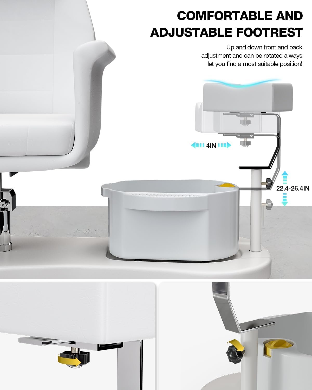 OKAKOPA Recliner Pedicure Chair No Plumbing and Stool, Adjustable Height and Angle Pedicure Seat with Massage Bowl and Footrest, 360 Swivel PU Leather Pedicure Station Unit for Salon