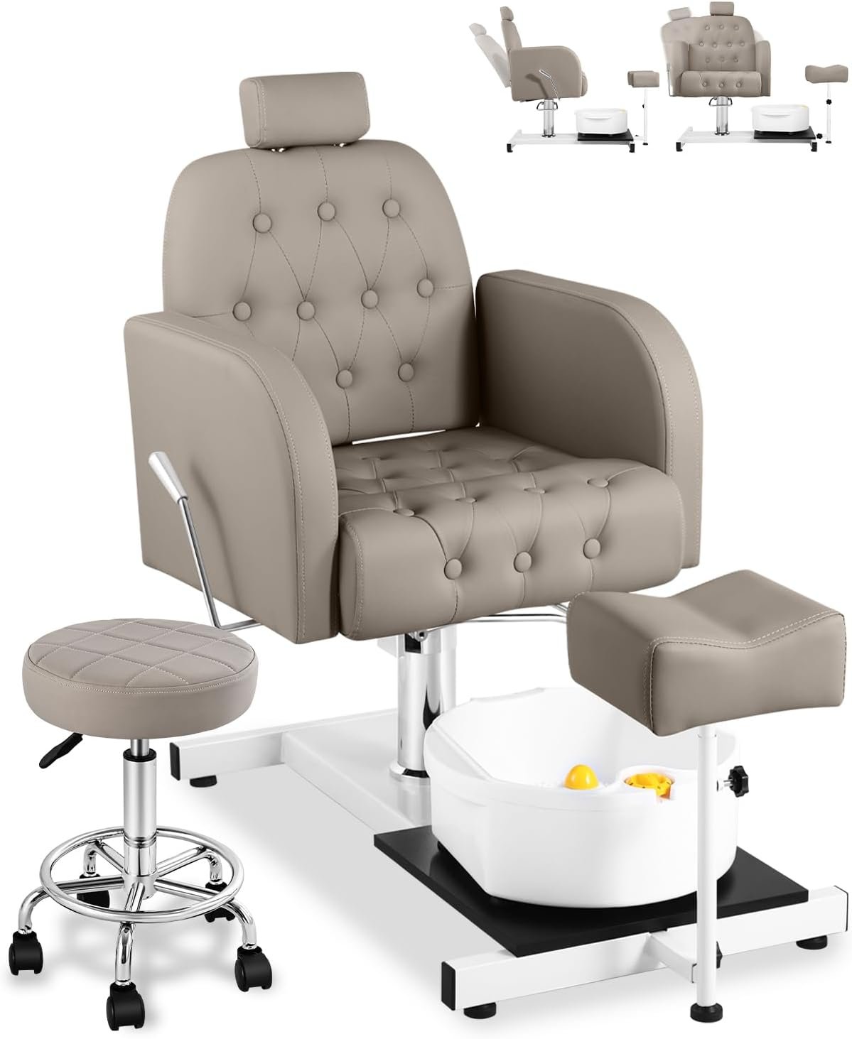 Pedicure Chair No Plumbing for Nail Tech, with Adjustable Footrest and Massage Bath Bowl, Rolling Pedicure Stool,Portable Pedicure Station Unit Beauty Spa Salon Unit Station Technician Supplies