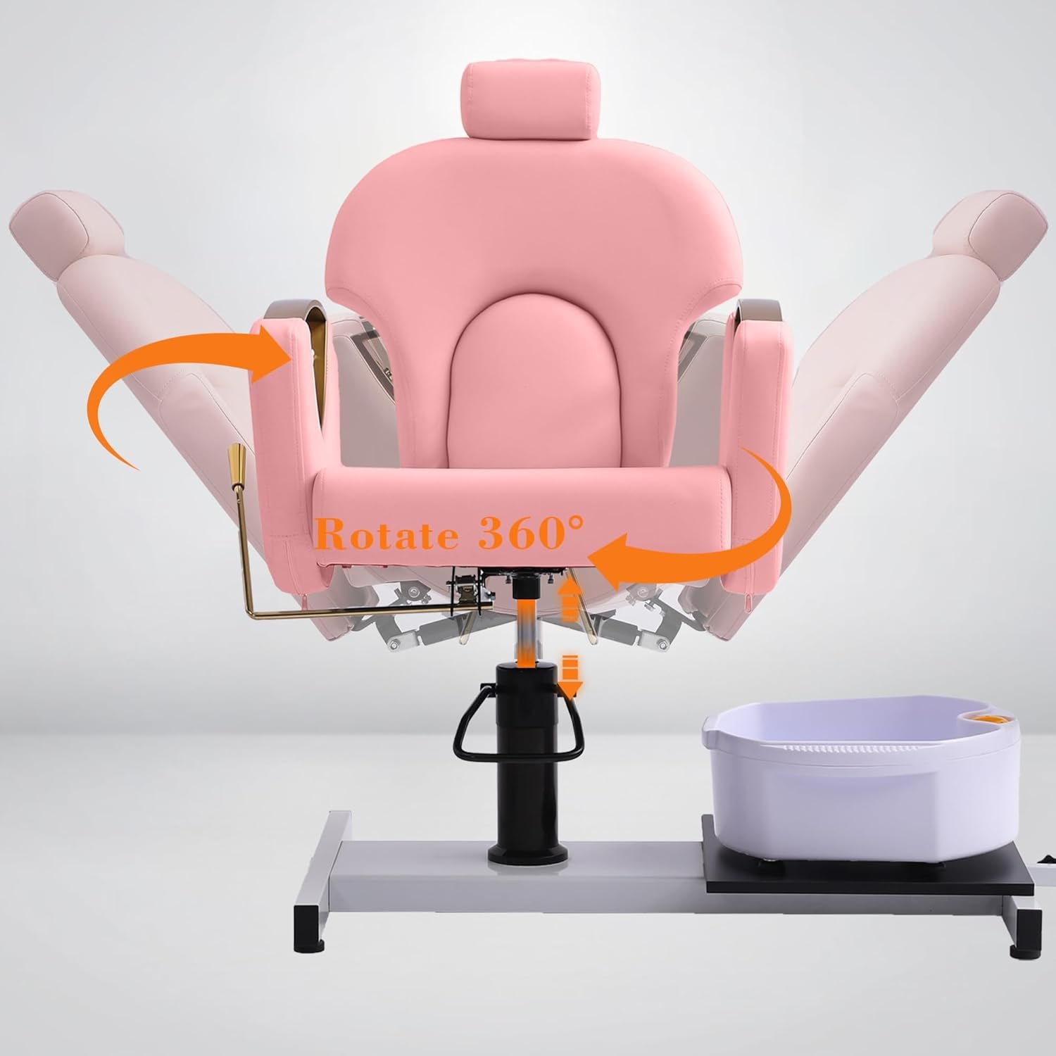 Pedicure Chair with 360 Degree Swivel Stool, Adjustable Hydraulic Lift Reclining Pedicure Station, Hydraulic Pedicure Chair for Massage Shop, Pedicure Shop,Spa (Pink-Gold)