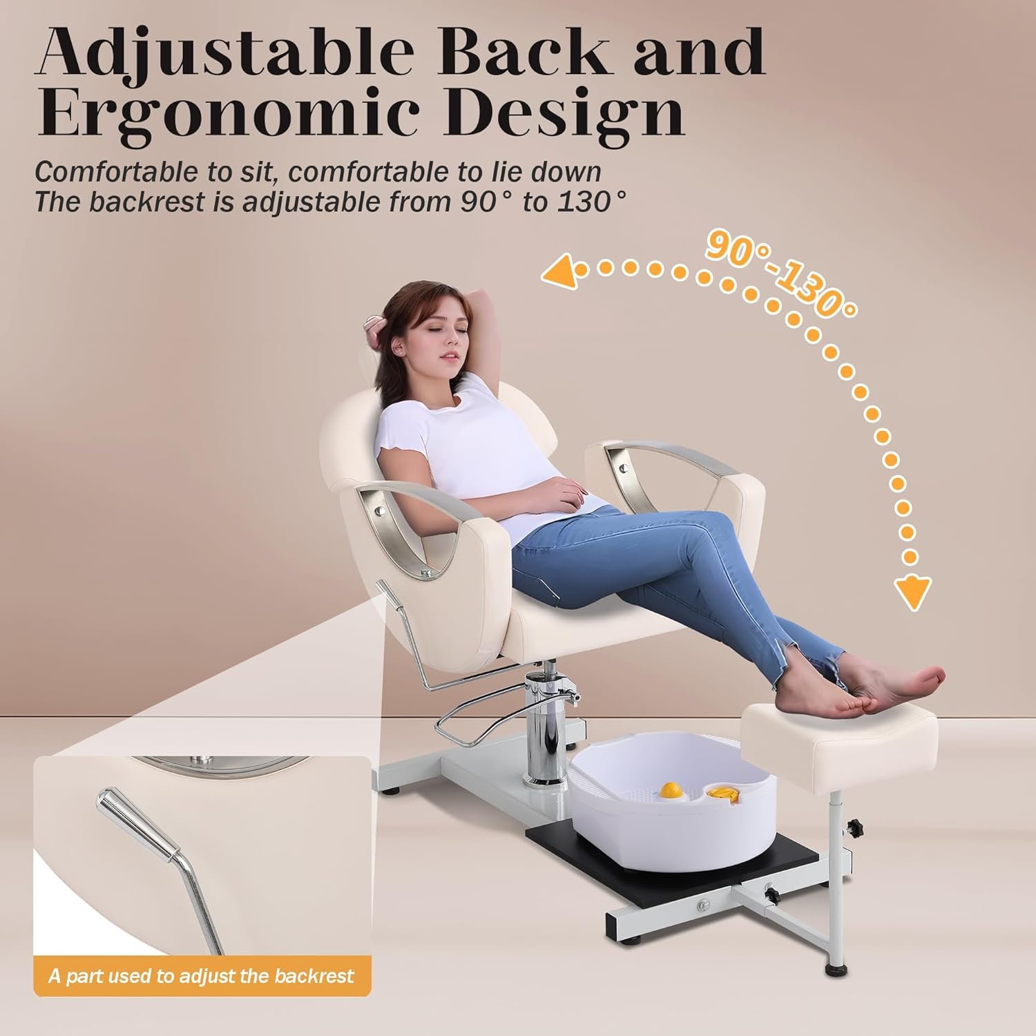 Pedicure Station No Plumbing, Hydraulic Pedicure Chair for Nail Tech, Height Adjustable Reclining Pedicure Station Unit, 360 Degree Swivel Foot Spa Chair with Footrest and Massage Foot Bath (Pink)