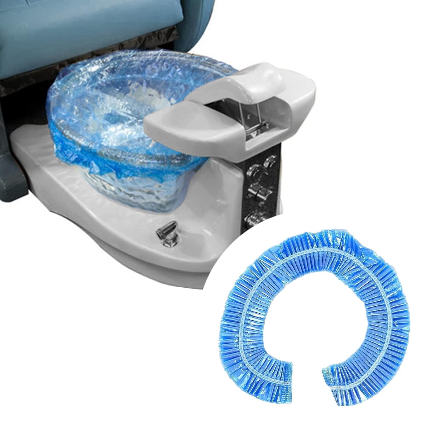 PrettyClaw Disposable Spa Chair Liner Elastic Bags for Pedicure and Foot Massages Footsie Bath Liners Fits Most Salon Chair Tubs Blue (100 Pieces)