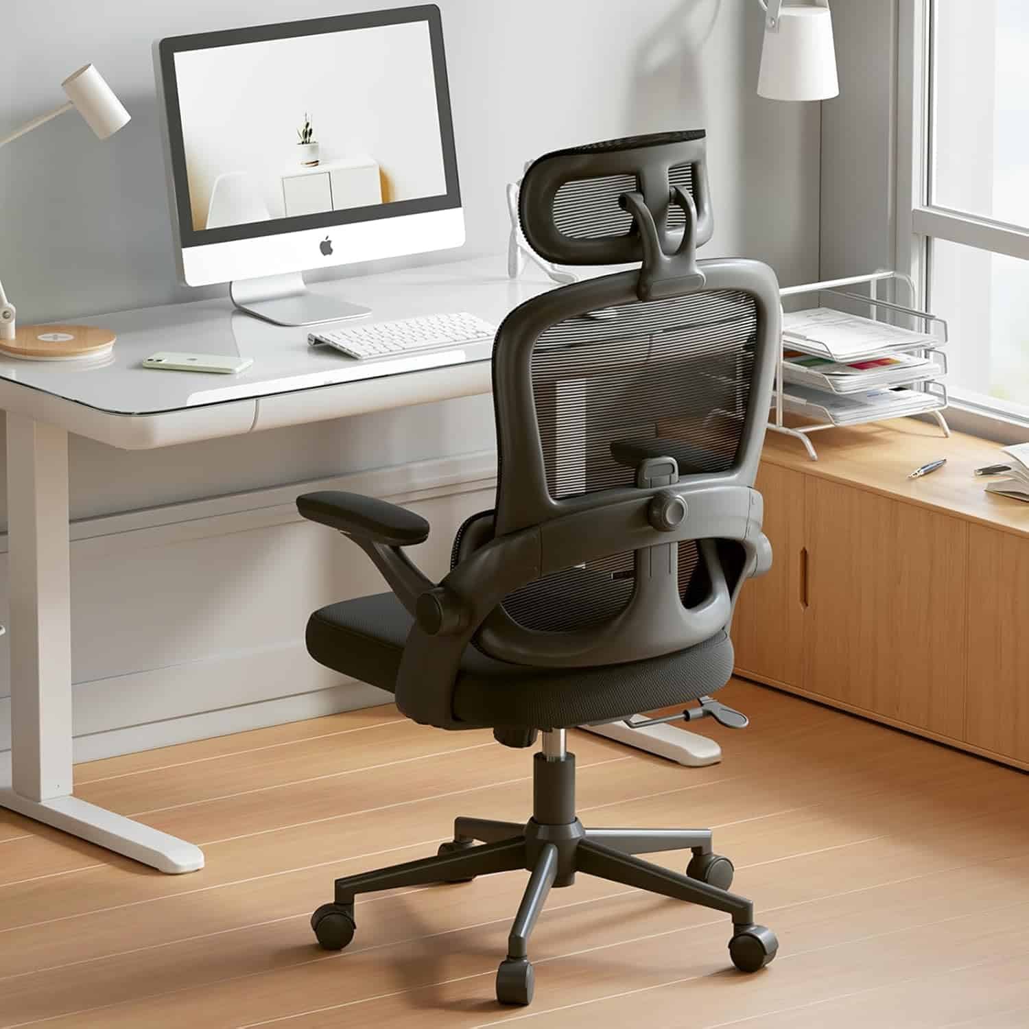 SIHOO M102C Ergonomic Mesh Office Chair, High Back Desk Chair with 3D Armrests, UpDown Lumbar Support, Swivel Computer Task Chair with Adjustable 2D Headrest, Tilt Function Black