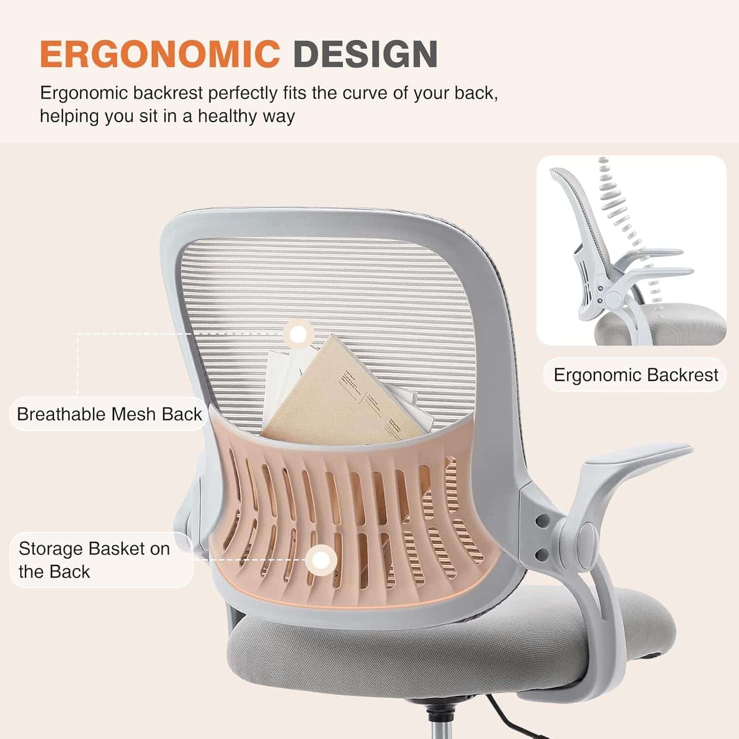 Sweetcrispy Office Computer Desk Chair, Ergonomic Mid-Back Mesh Rolling Work Swivel Task Chairs with Wheels, Comfortable Lumbar Support, Comfy Flip-up Arms for Home, Bedroom, Study, Student, Black