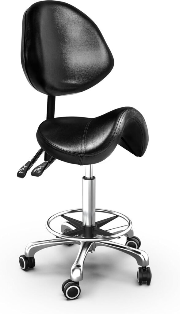 Tasalon Saddle Stool With Back Support Ergonomic Adjustable Stool With Wheels Swivel Salon Cutting Stool For Kitchen Sal 587x1024