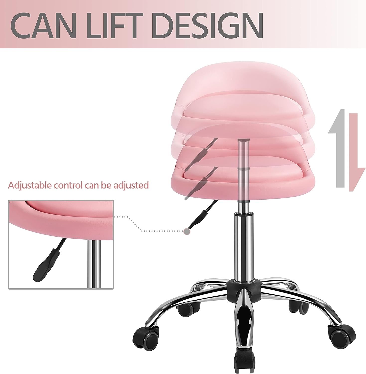Yaheetech Height Adjustable Rolling Swivel Salon Stool Chair Hydraulic Ergonomic with Backrest Wheels for Tattoo Massage Facial Spa Manicure Dentist Clinic,Black