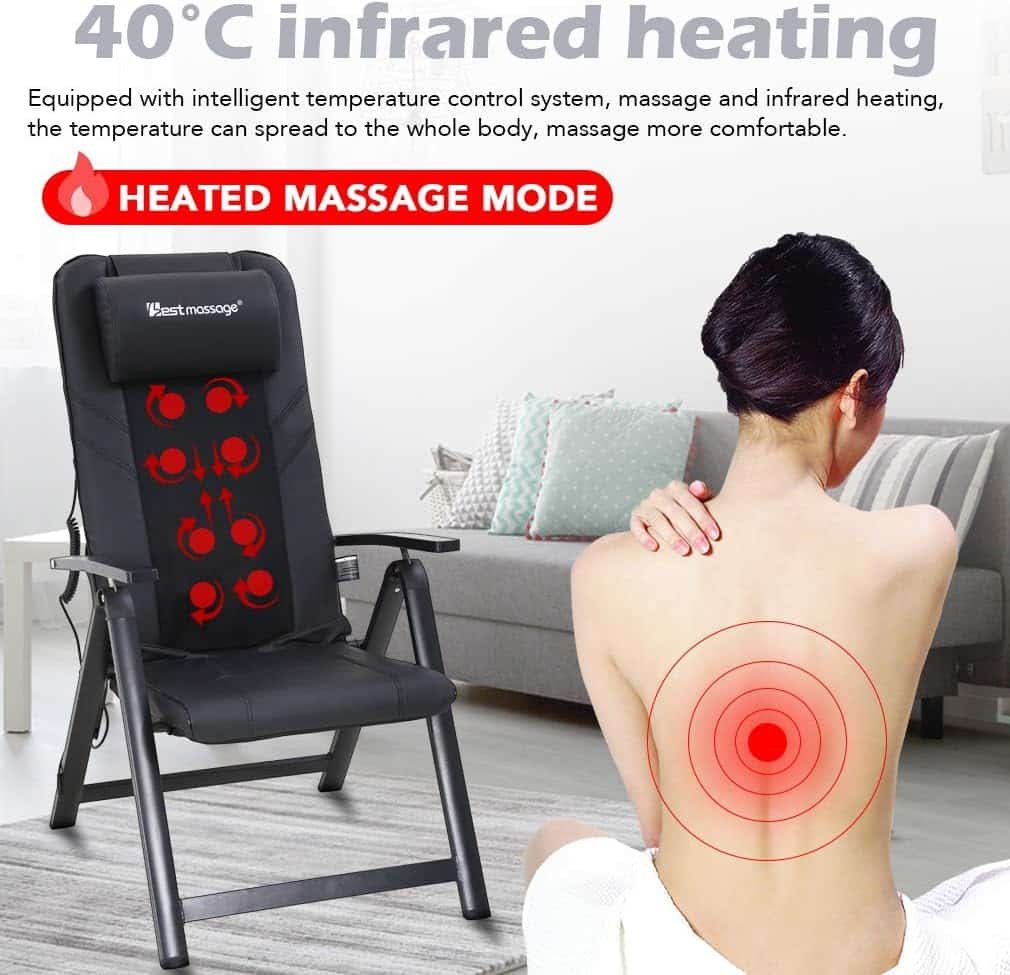 Folding Shiatsu Massage Chair Recliner Chair with Adjustable Backrest and Back Heating Portable Living Room Chair Accent Full Back Electric Full Back Massage Best Gift for Home Office ，Black