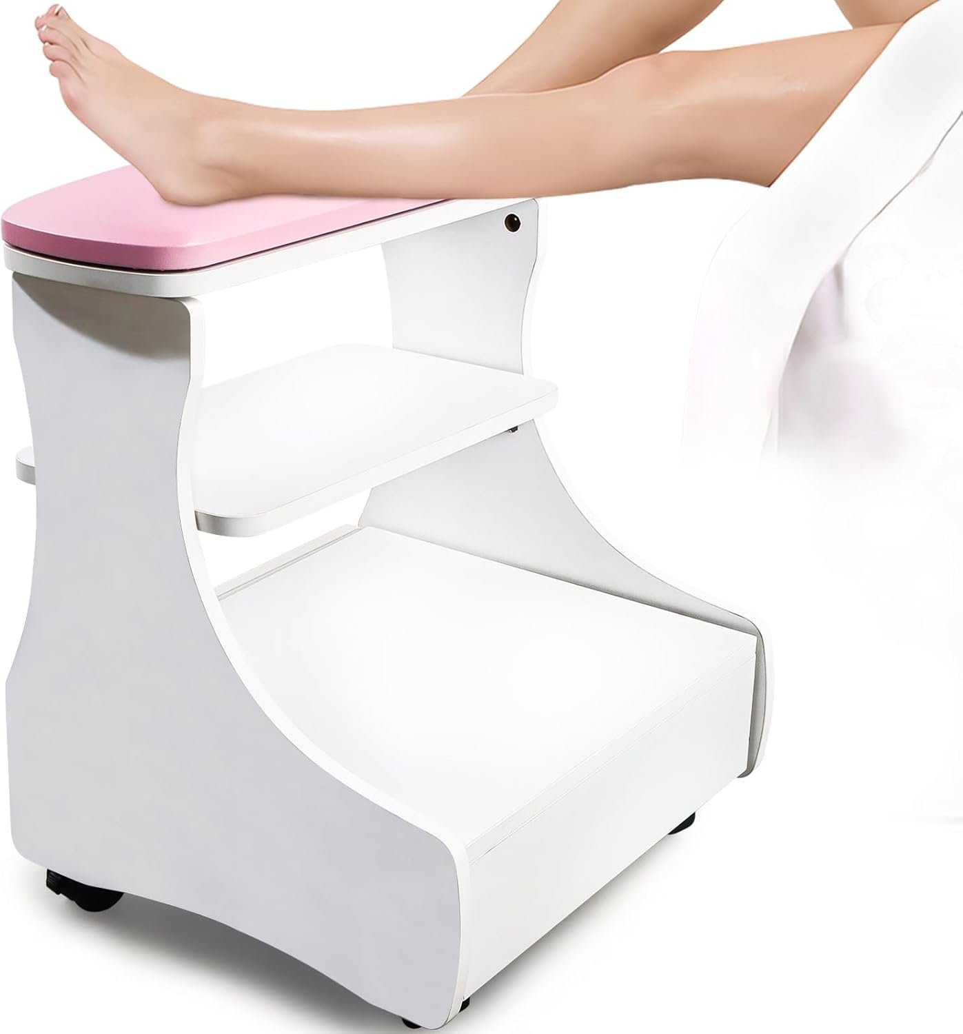 Kalolary Pedicure Foot Rest, Manicure Foot Rest with Wheels PU Leather Home Beauty Footrest Pedicure Foot Stool Stand for Home Salon Use