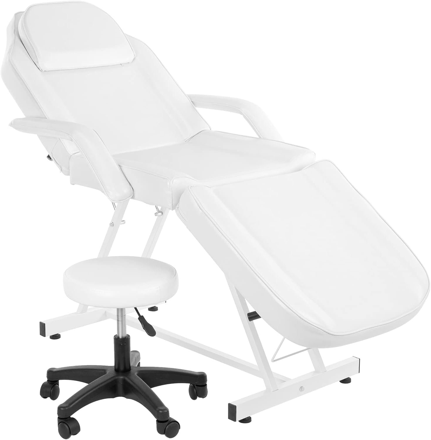 OmySalon Massage Salon Tattoo Chair Esthetician Bed with Upgraded Hydraulic Stool,Multi-Purpose 3-Section Facial Bed Table, Adjustable Beauty Barber Spa Beauty Equipment, Pink