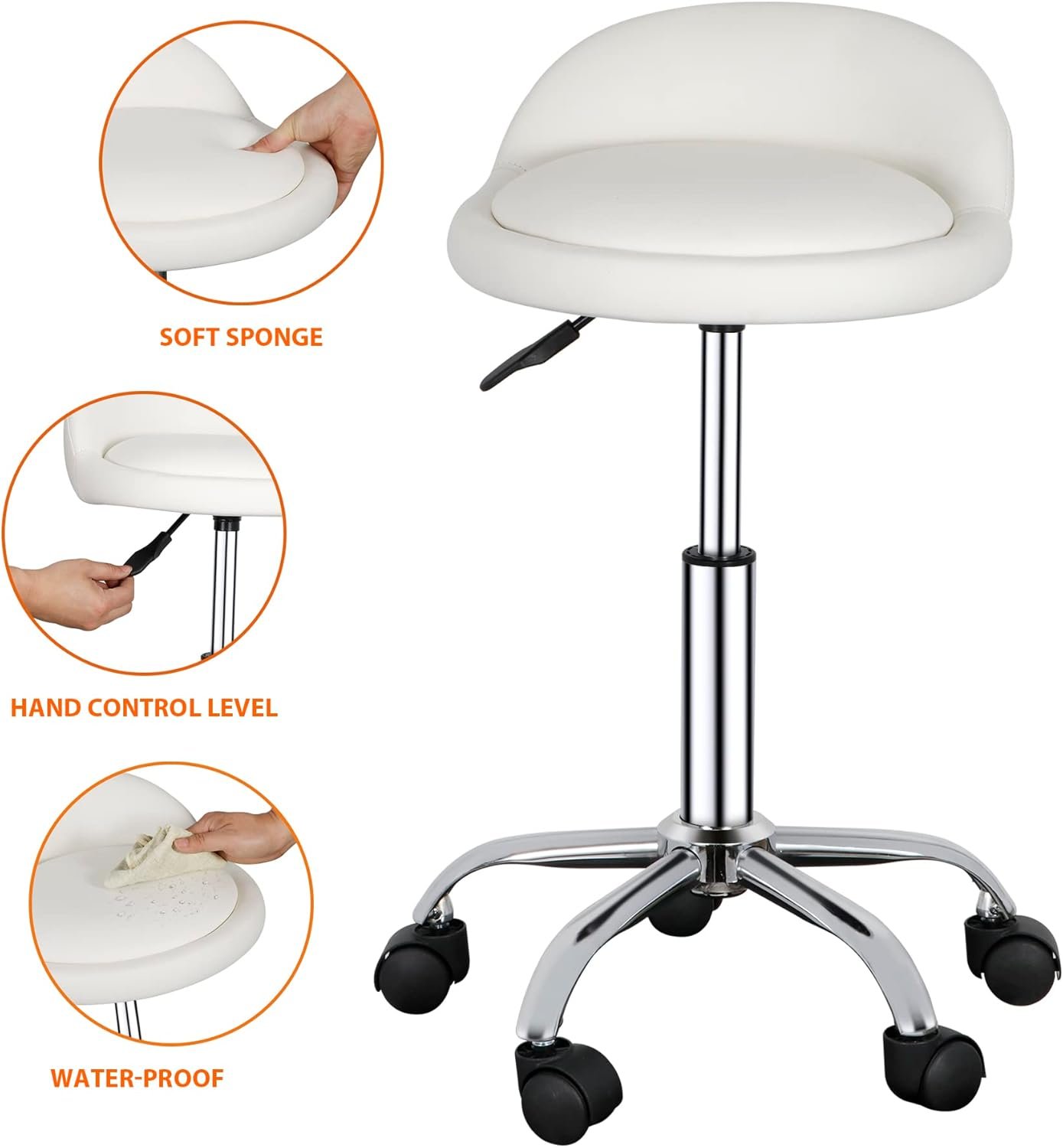 SUPER DEAL Adjustable Height Hydraulic Rolling Swivel Salon Stool Chair, Tattoo Facial Massage Spa Medical Stool with Backrest Wheels, Black