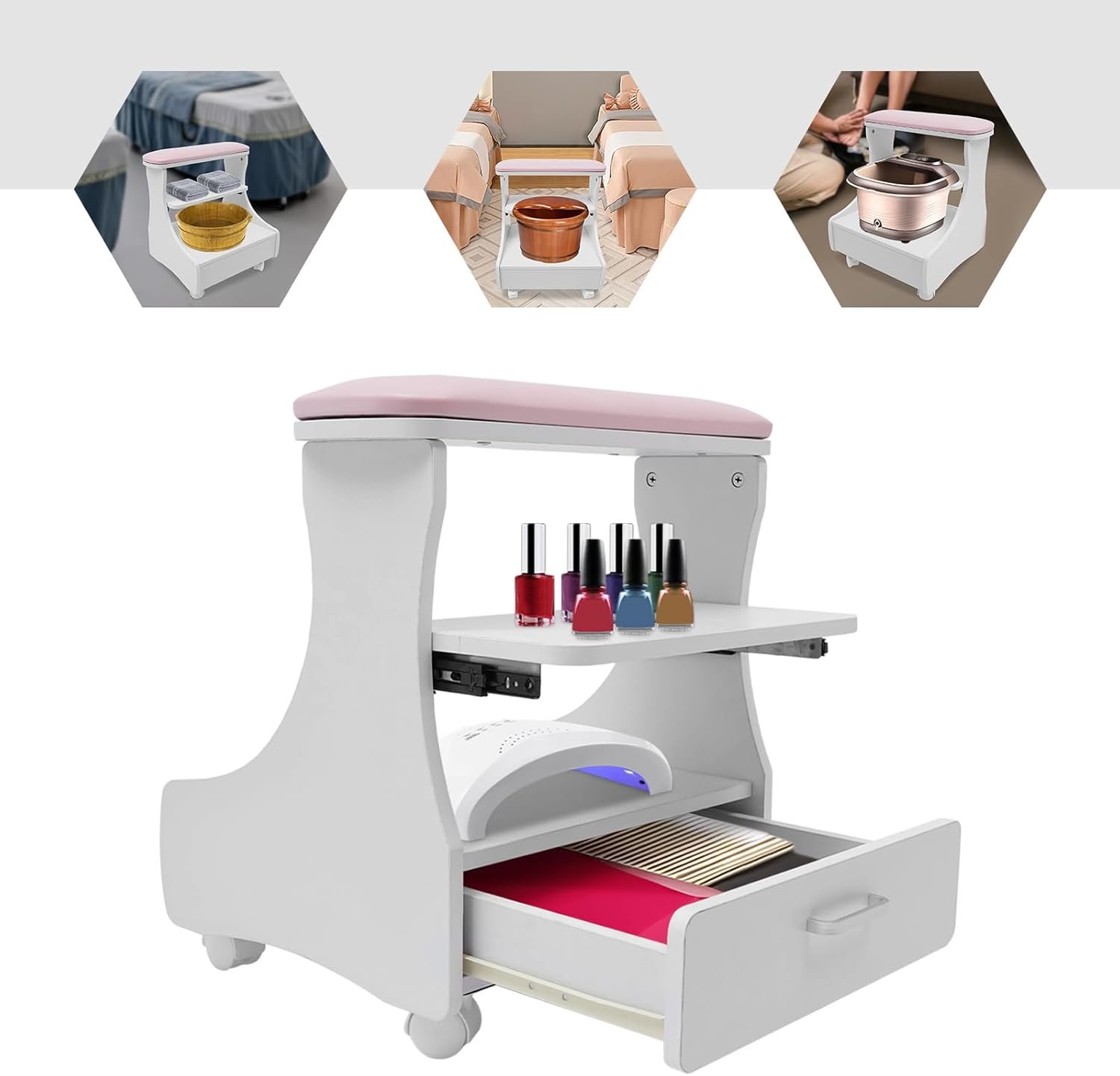 Foot Bath Stool, Foot Bath Trolley Foot Rest Pedicure Manicure Chair with 4 Wheels, Portable Foot Bath Spa Cart Nail Foot Rest Stand Foot Massage Station Footrest Salon Supplies, Load 44.09 lbs Foot Bath Stool, Foot Bath Trolley Foot Rest Pedicure Manicure Chair with 4 Wheels, Portable Foot Bath Spa Cart Nail Foot Rest Stand Foot Massage Station Footrest Salon Supplies, Load 44.09 lbs