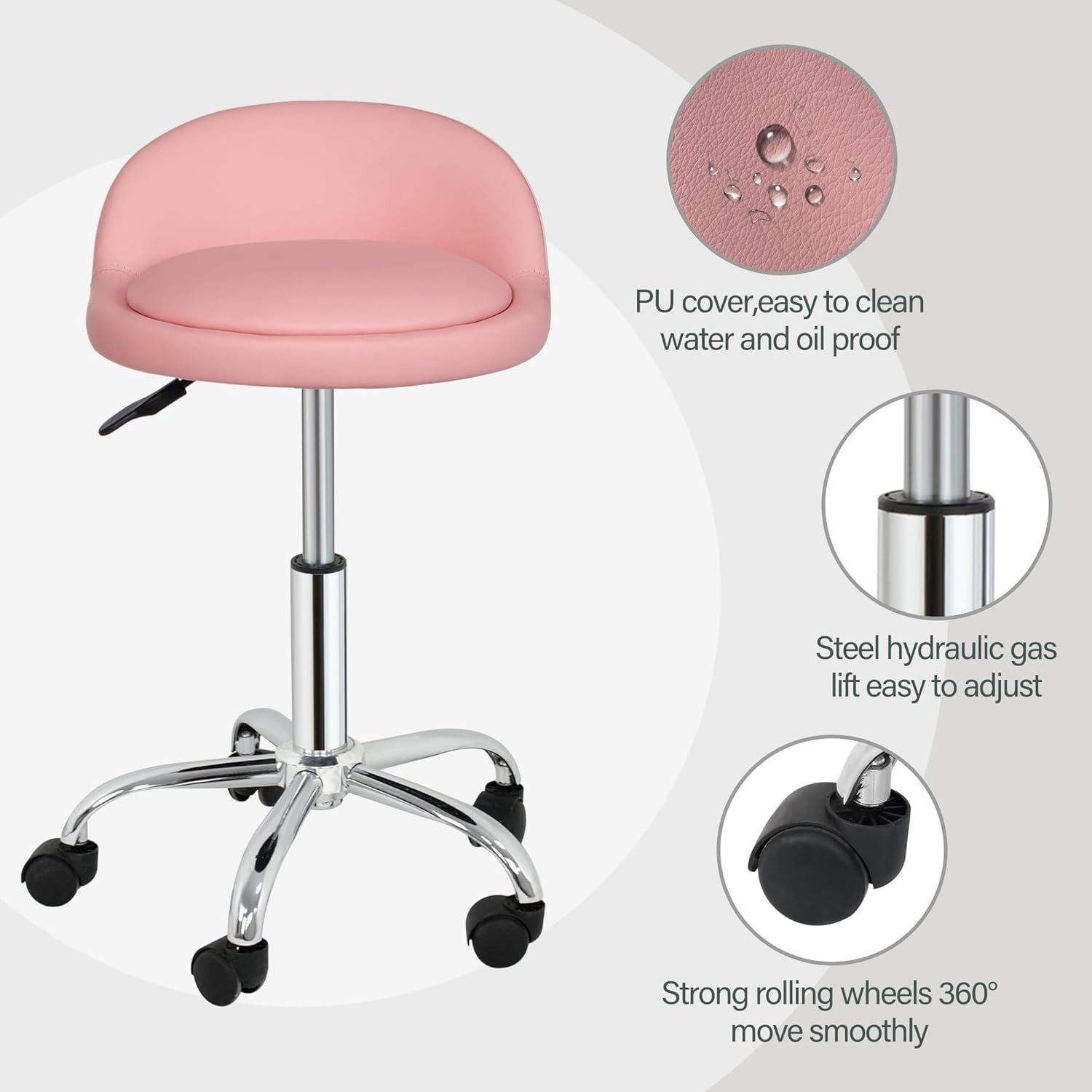 Nova Microdermabrasion Rolling Stool Swivel Salon Stool Chair Adjustable Drafting Stool Tattoo Office Massage Medical Facial Spa Stool with PU Cushion Backrest(Black)